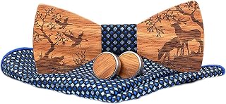 Andongnywell Classic Handmade Mens Wood Bow Tie Adjustable Wooden Bowties Necktie for Tuxedo Wedding Party (Yellow 4,One Size)