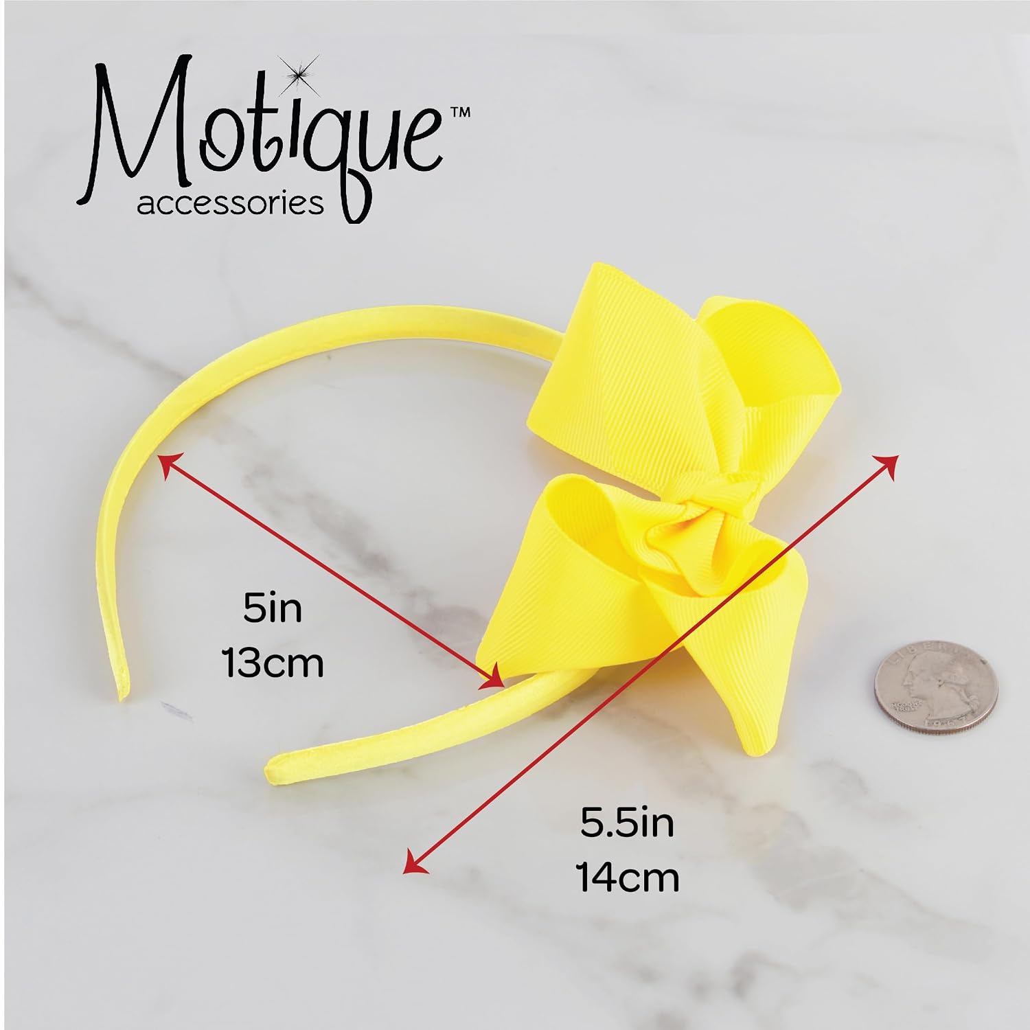Motique Accessories Neon Headband With Side Grosgrain Bow- Neon Yellow