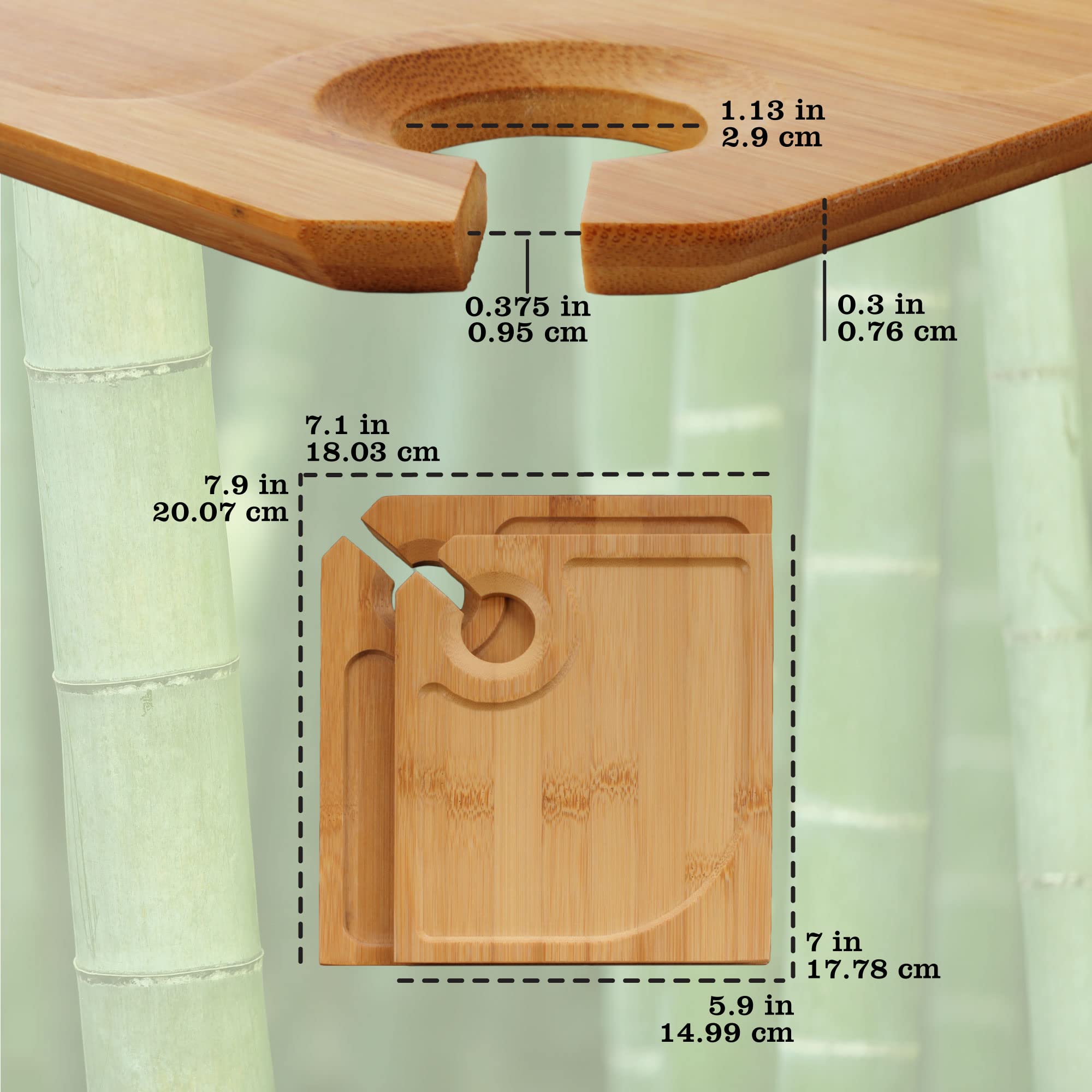 BambooMN Lot de 4 assiettes à apéritif en bambou de 17,8 x 15 cm avec support pour verre à vin
