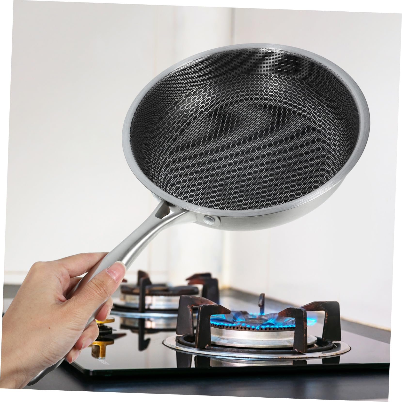 ULTECHNOVO Padella in Acciaio Inox 24 Cm Fondo Piatto e Rivestimento Antiaderente per Cucinare Uova, Bistecche e Pancake, Manico Ergonomico per Uso Domestico e Cucina Quotidiana