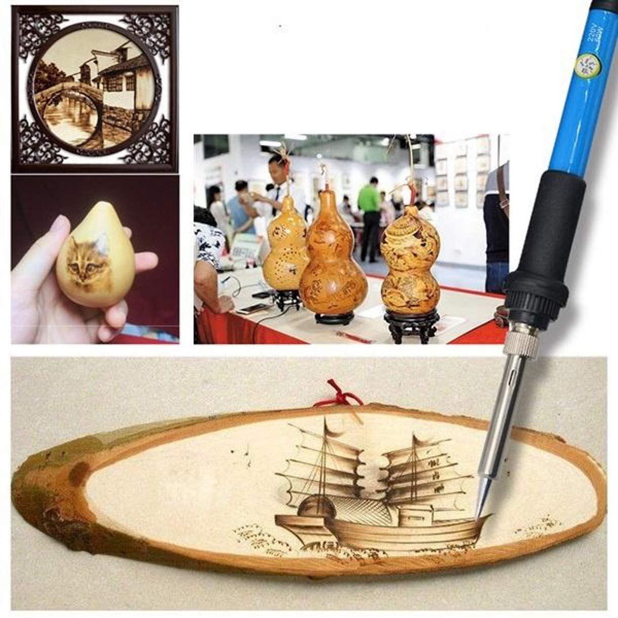 ZHONGJIUYUAN Soldador eléctrico Kit de quema de leña pirografía pluma quemador de madera decoración madera bricolaje artesanía herramientas