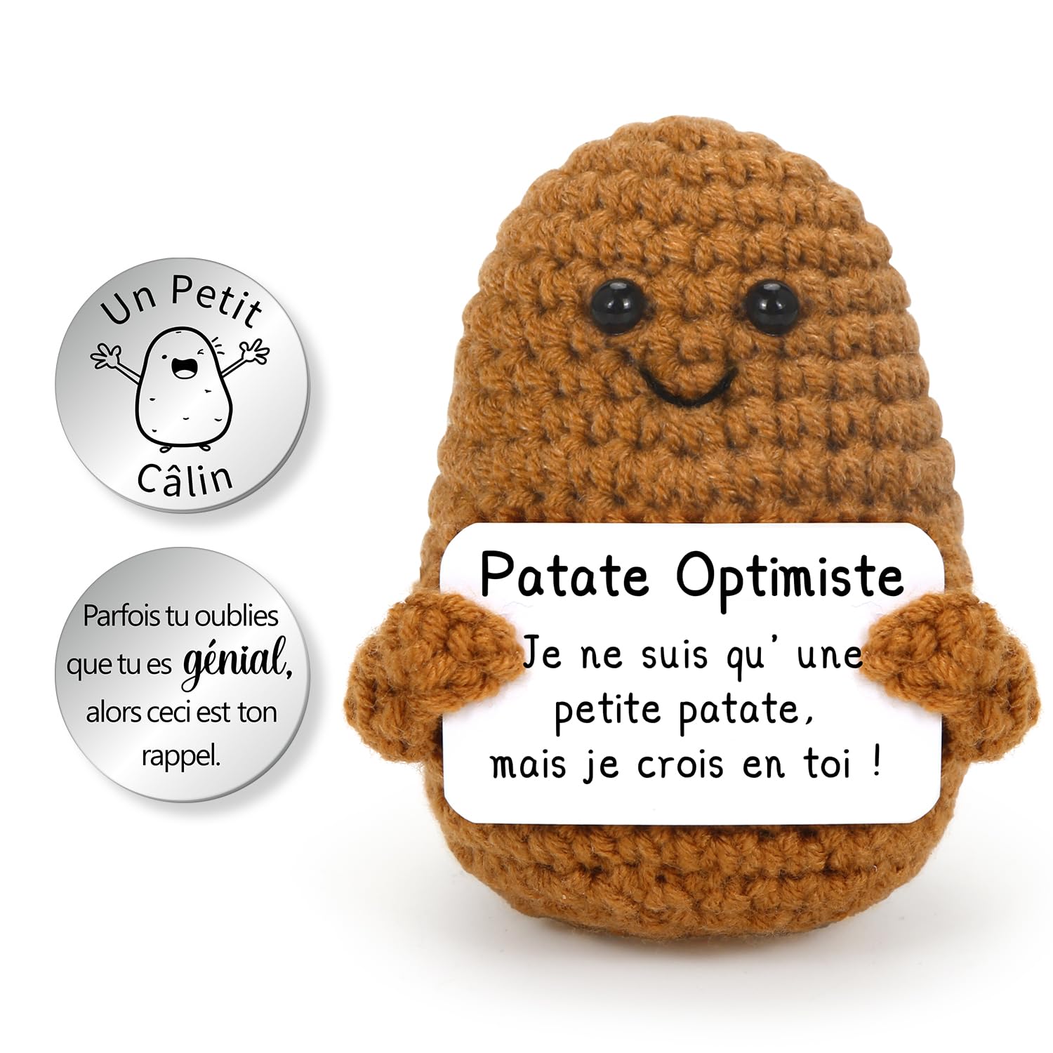 Peluche Pomme De Terre Positive - Fait Main Avec Porte-Bonheur - Cadeau Réconfortant Pour Remonter Le Moral