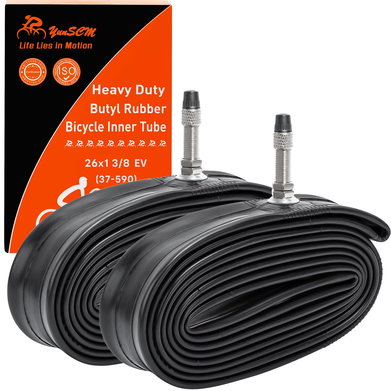 2-PCS 26x1 3/8 Heavy Duty Bike Tire Tubes EV English Valve 37-590 Inner Tubes Compatible with 26x1 3-8 26 x 1 3/8 Bike Bicycle Tire Tubes