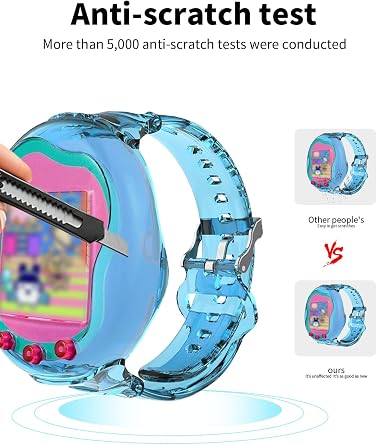 Silicone Case for Tamagotchi Bandai Uni - Soft Protective Cover with Hand Strap,toergy Comfortable, Portable Anti-Scratch Skin for Pet Game Machine (Transparent Blue)