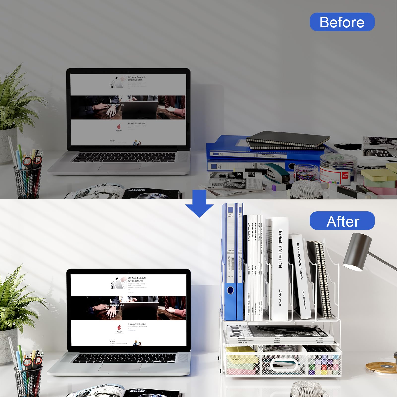 EasyPAG 7 Compartimentos Metal A4 Organizador Oficina Soporte Archivos Clasificador Papeles Almacenamiento Escritorio Estante Carta Bandeja Documentos,Blanco