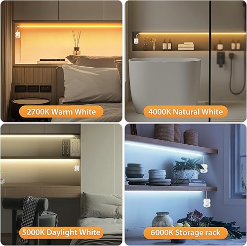 Miniatura 2 de Paquete de 3 tiras de luces LED de 6.6 pies, funciona con pilas, tira de luz LED blanca cálida y blanca fría, funciona con pilas, luz flexible y