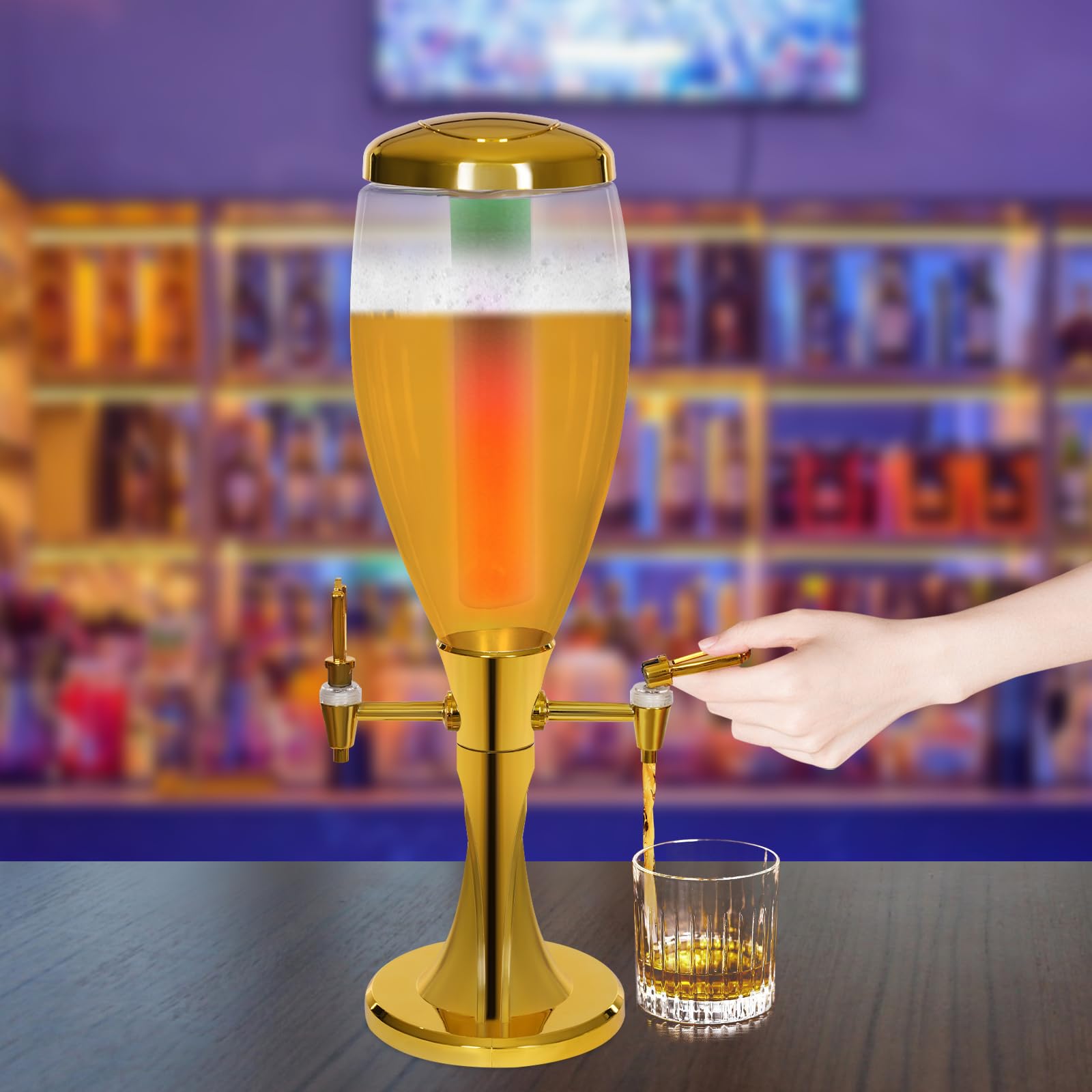 Impianto di spillatura per birra, colonna di benzina, colonna di benzina, distributore di bevande, con contenitore di ghiaccio, 3 l, con luci colorate, tubo di ghiaccio per bar, bistrò, feste