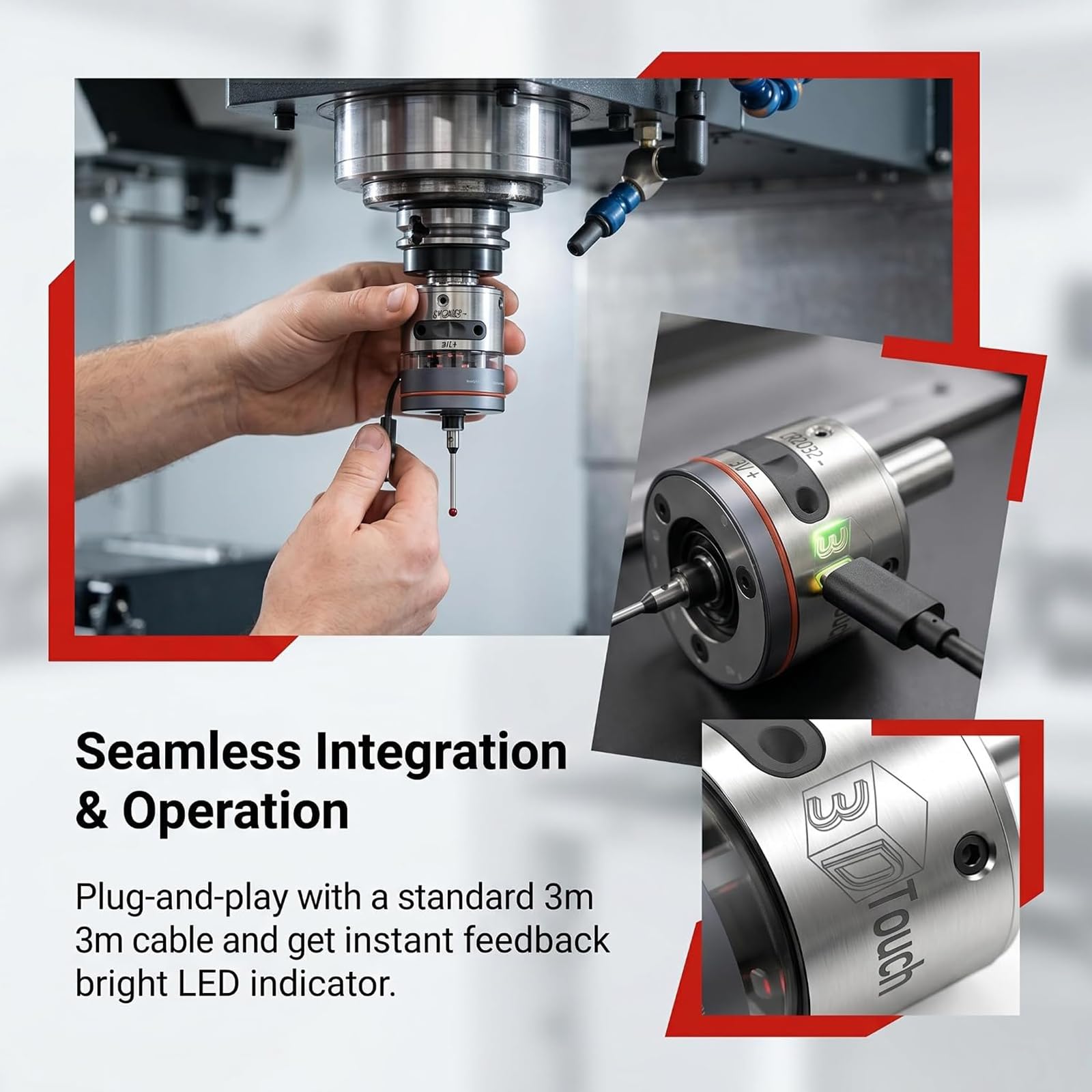 Sonda 3D Edge Finder, 0,001 mm precyzyjny zestaw narzędzi CNC, narzędzie do centrowania współrzędnych Xyz, końcówka kulowa 3 mm, z automatycznym centrowaniem, wodoodporność Ip56, do frezowania