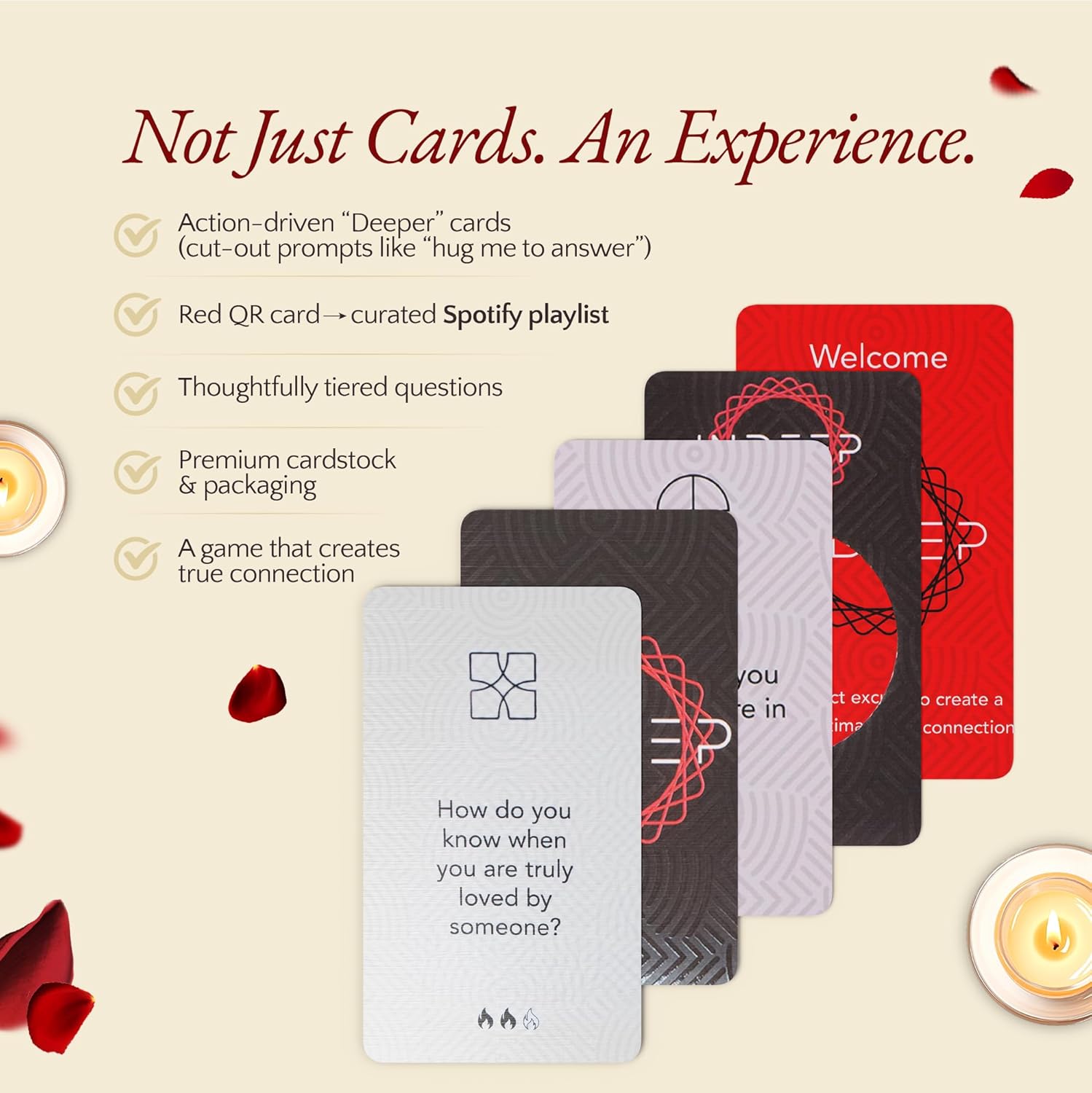 InDeep Couples Game – 100 Conversation Cards with 3 Levels + 15 Deeper Challenge Cards – Interactive Date Night Game for Couples – Great Gift for Him & Her – Anniversary or Valentine’s Day