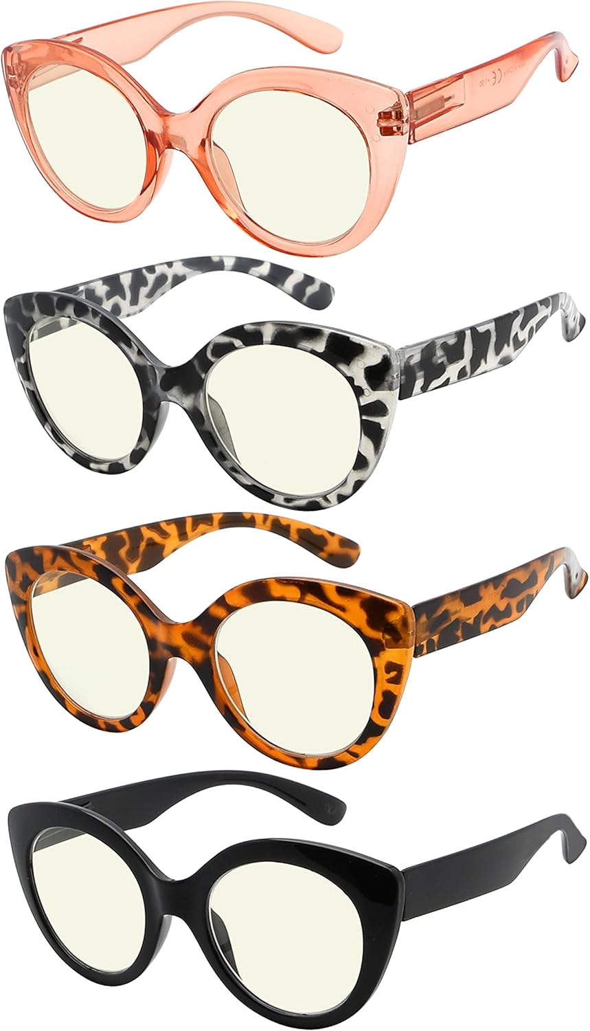 Eyekepper 4 Pack Round Reading Glasses Ladies Large Frame Readers for Women +2.50