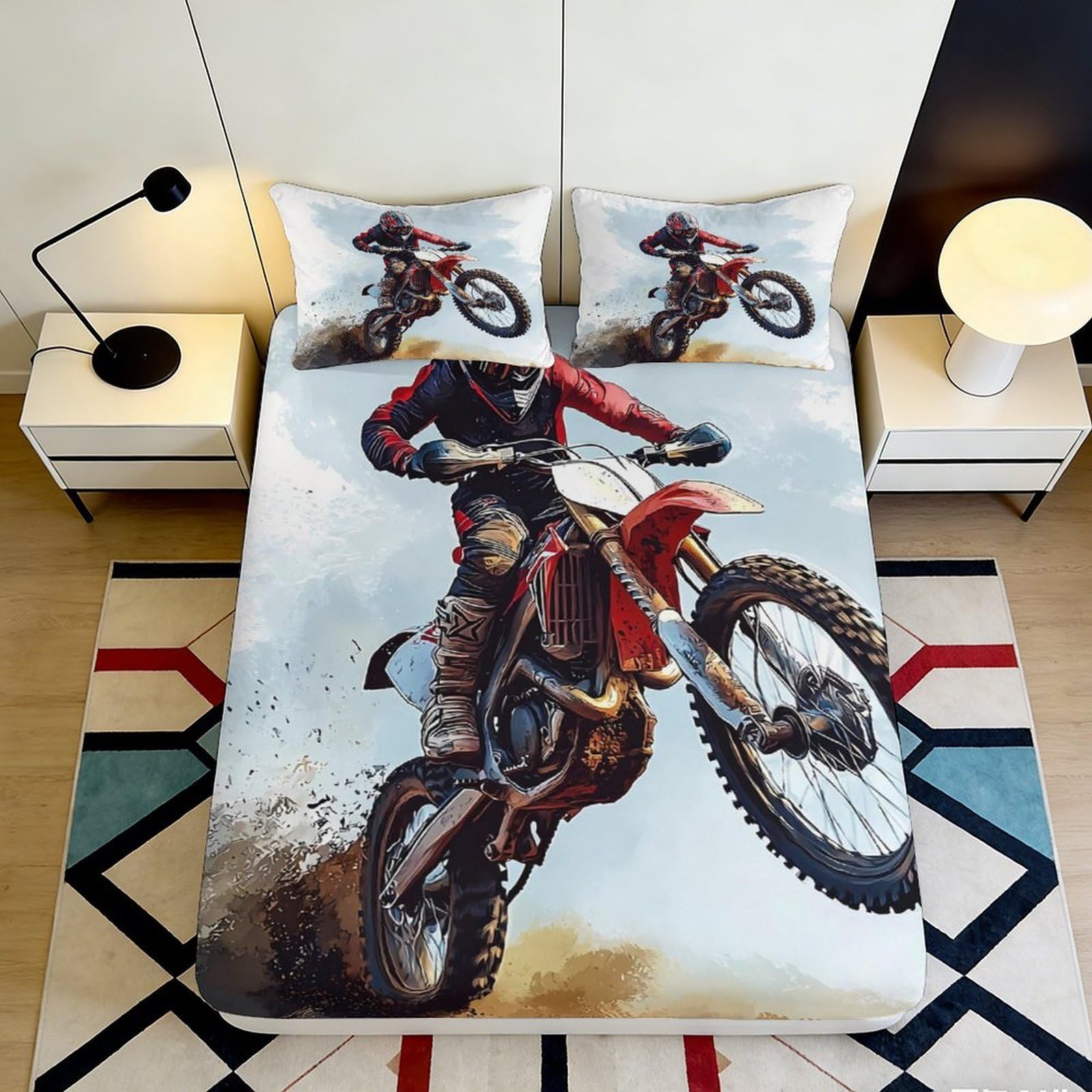 Pnayamiorkfel Style-6 3D Printed Motocross Racing Fitted Sheet Microfiber Soft Dirt Bike Bed Sheet For Bedroom Guest Room Decor 90X200x25cm
