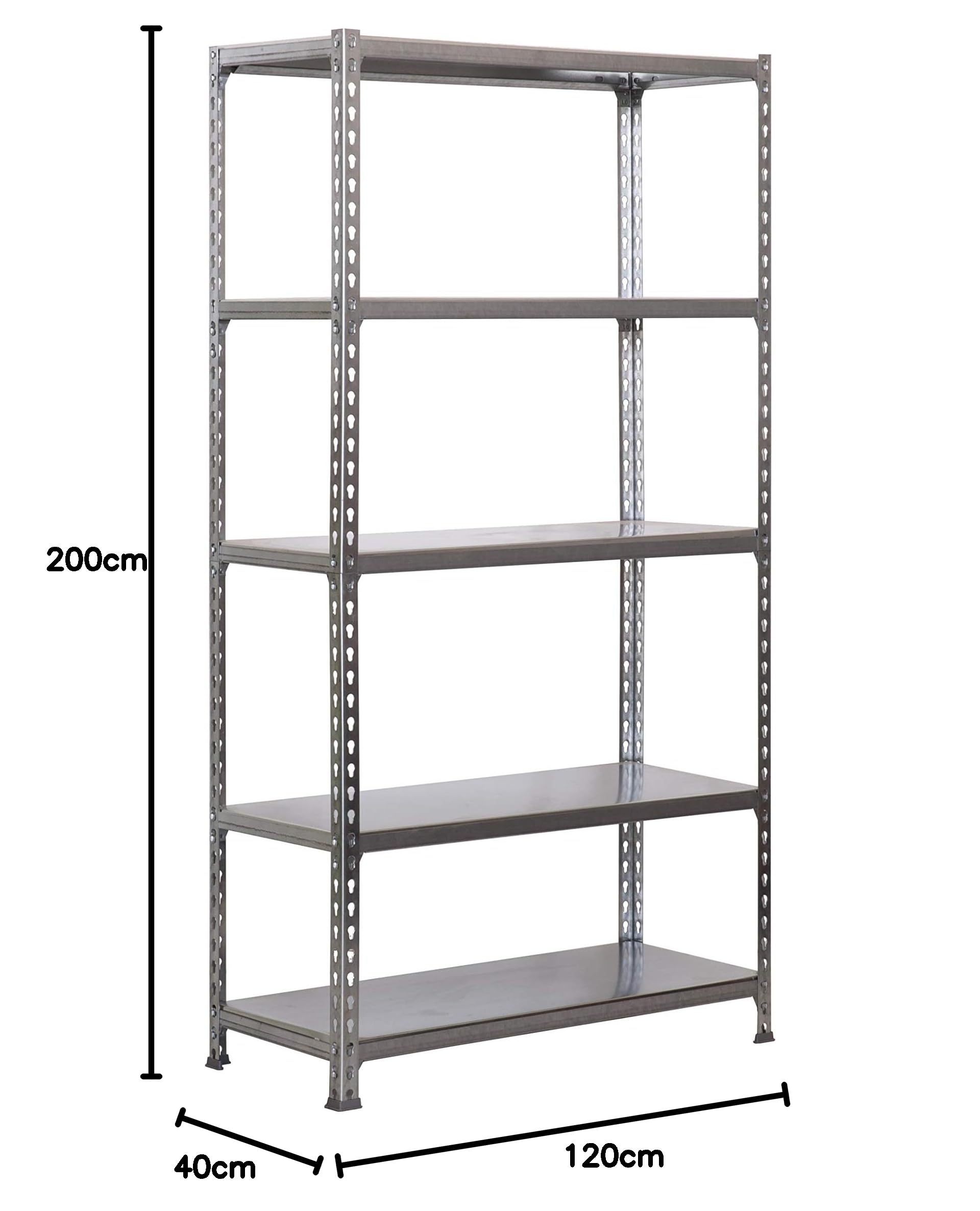 PROREGAL Metallregal Big Metal Shark mit Metallböden | HxBxT 200x120x40cm| Fachlast 200kg | Verzinkt Schwerlastregal Metallsteckregal Lagerregal Werkstattregal Kellerregal