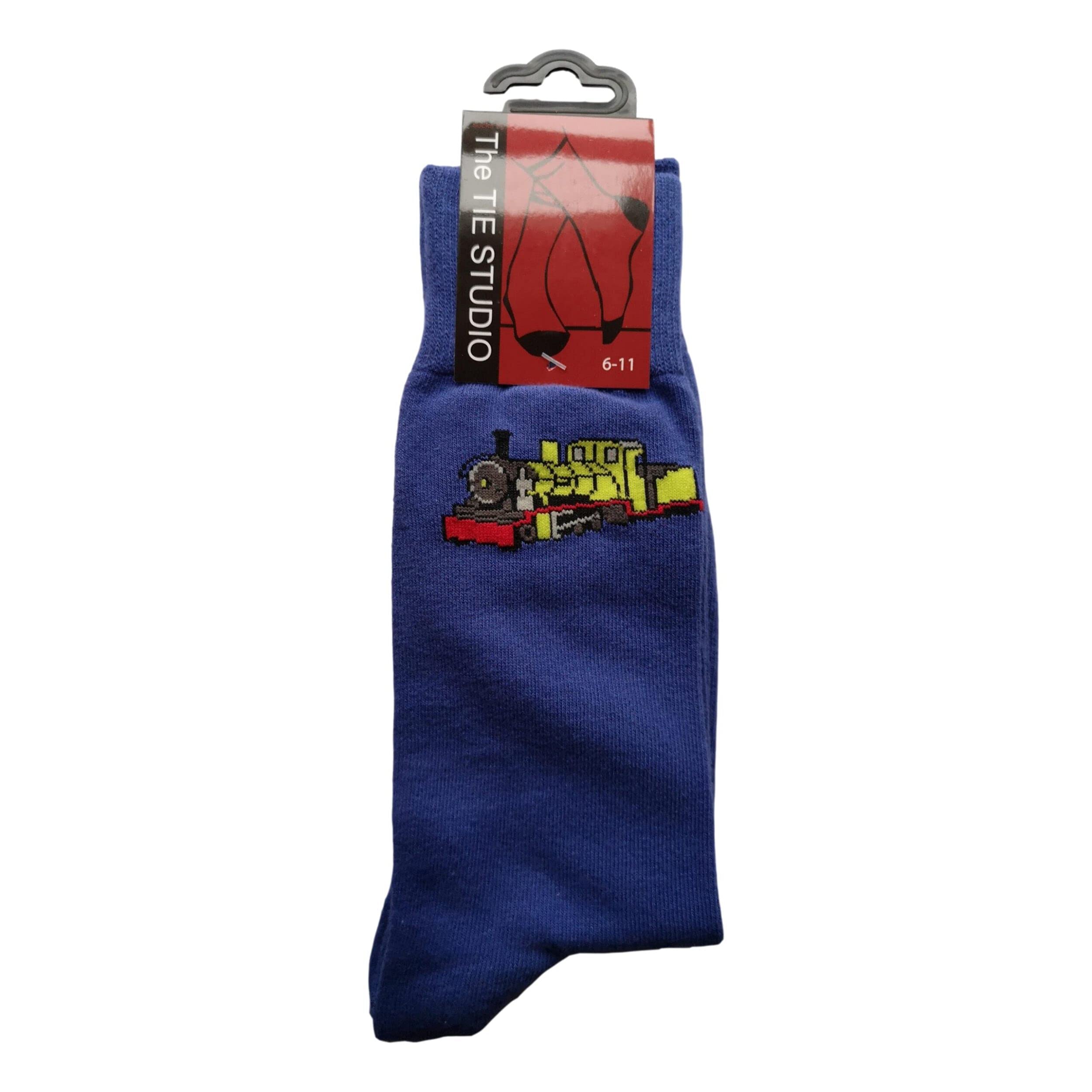 Tie Studio One British Steam Train on blue Unisex Novelty Ankle Socks Adult Size 6-11