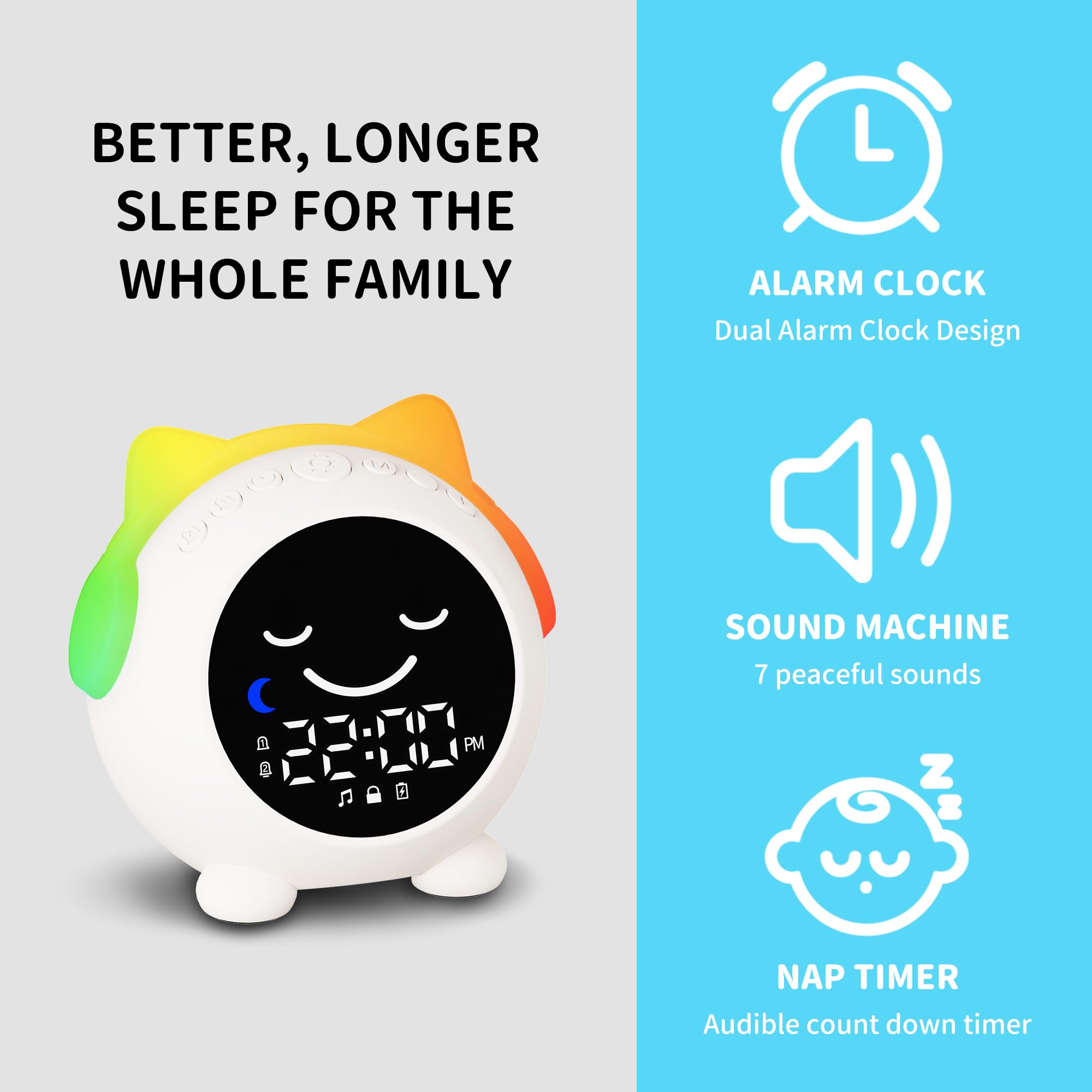 MRSCOZ Sveglia Educativa per Bambini con Luci Notturne & Timer Pisolino,Dormire Sereni, Svegliarsi Felici,Sveglia Bambini con Luci Notturne Regolabili e Training del Sonno