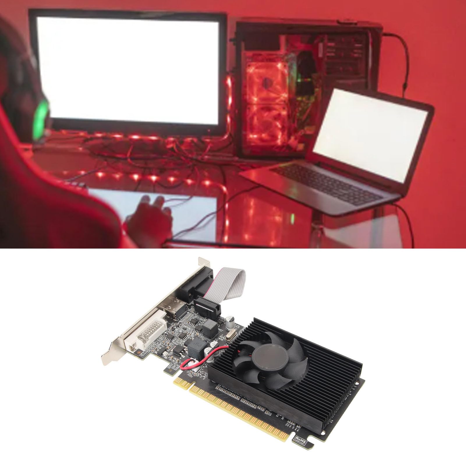 Bewinner Scheda Grafica 1G DDR3, Scheda Grafica Video da Gioco con Ventola di Raffreddamento Rapido, Scheda Grafica Desktop HDMI DVI VGA a 64 Bit per PC