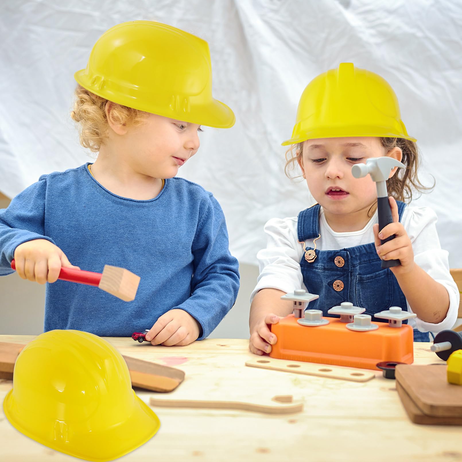 Set 12 Pezzi Casco da Costruzione Morbido Giallo per Bambini - Cappelli Protettivi, Accessorio per Feste
