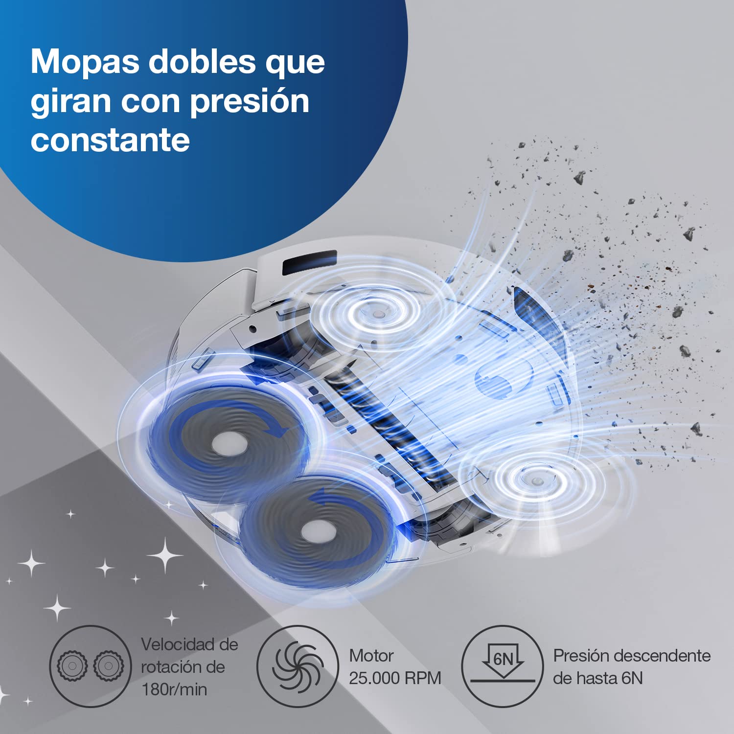 ECOVACS DEEBOT T20 Omni Robot Aspirador y fregasuelos, 6000Pa, Lavado con mopa giratoria con Agua Caliente, función de elevación y autosecado de fregonas, autovaciado, detección de obstáculos 3D