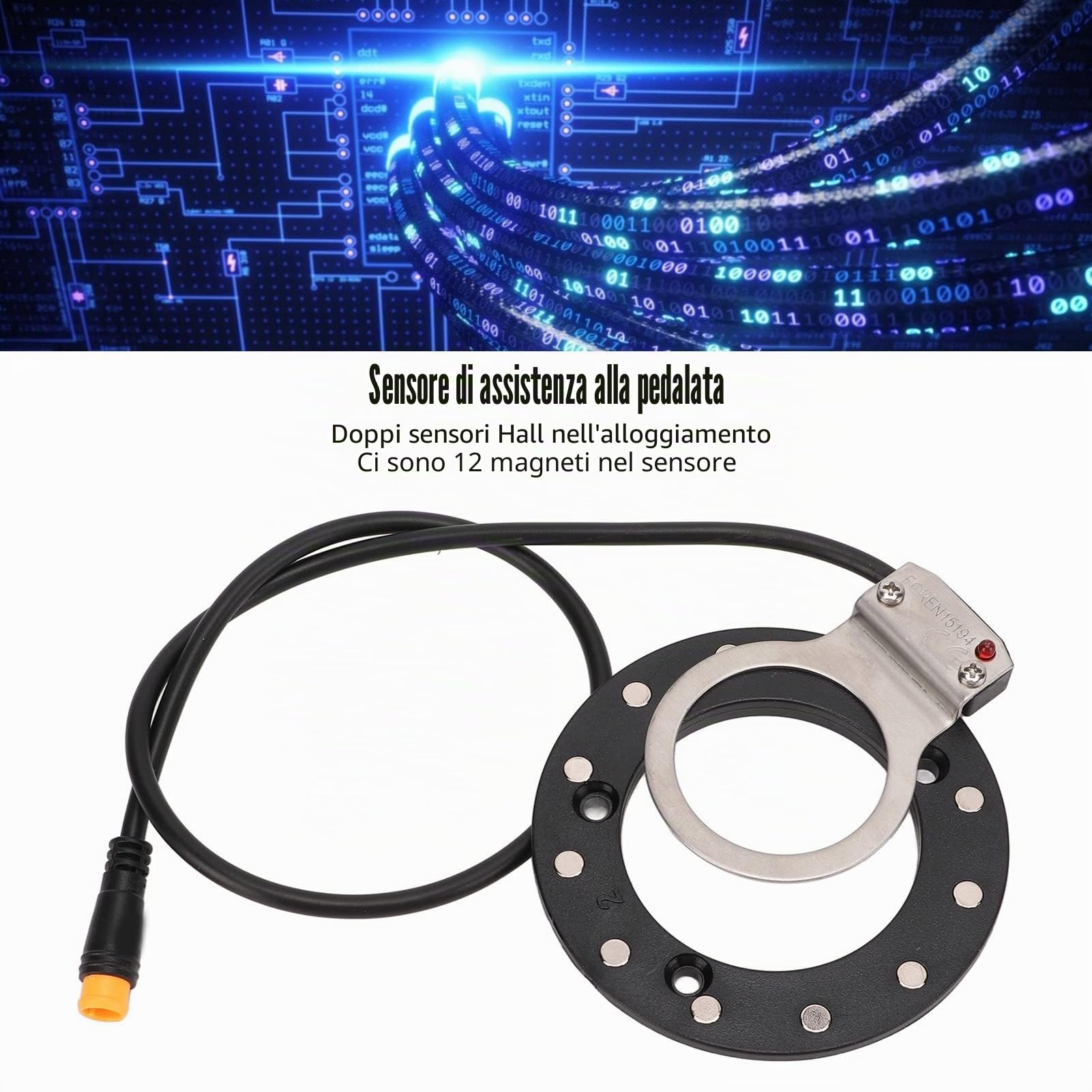 Asixxsix Sensore di pedalata assistita, sensore di pedalata assistita per Bici elettrica ad Alta sensibilità Sensore di pedalata assistita a 12 magneti con sensori Dual Hall (Big Hole)