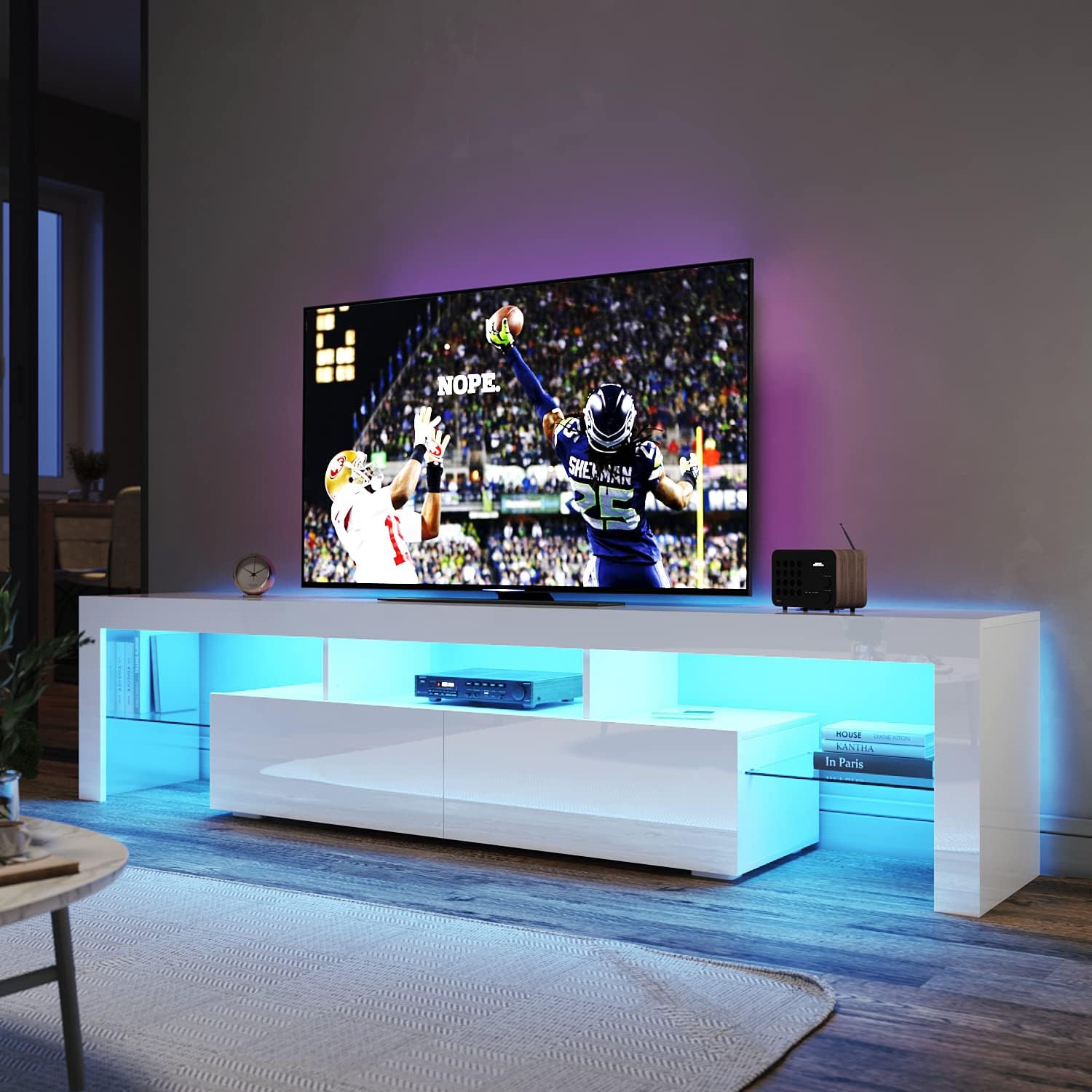ELEGANT TV Unit Entertainment LED, 200cm TV Modern High Gloss TV Unit with 2 Drawers for