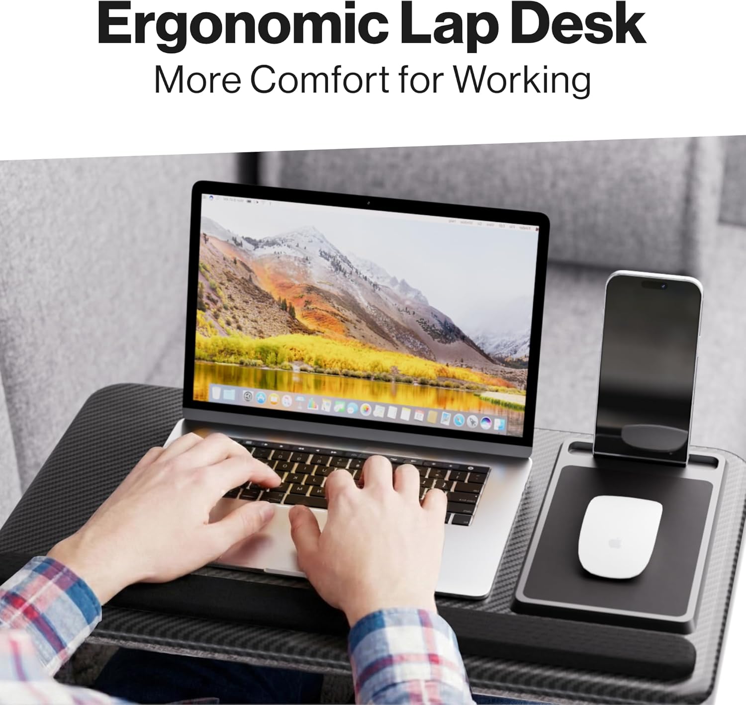 Portable Lap Desk Wood Laptop Tray with Cushion, Lightweight Laptop Stand for Bed Lap Tray with Built-in Mouse Pad, Wrist Rest, Phone Slot, Lap Stand for Sofa and Bed