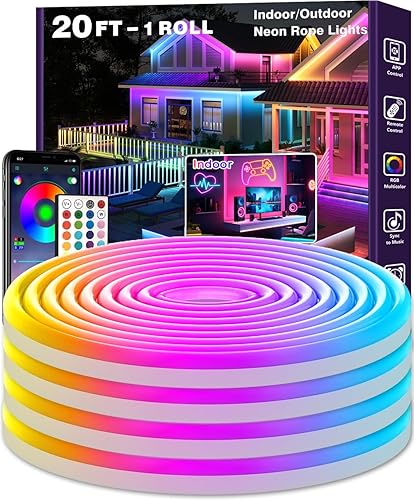 Miniatura 1 de EJ's SUPER CAR Tira de luces de neón de 20 pies, tira de luces LED flexibles con control remoto de aplicación, IP65 24V RGB para exteriores, para