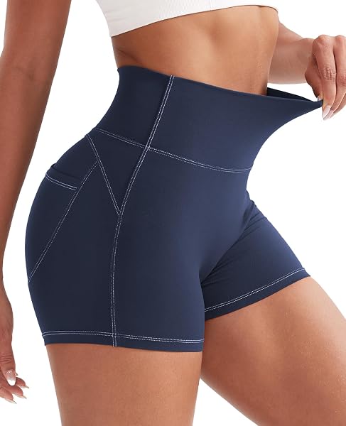 CoreFlex Short d'entraînement taille haute effet jean avec poche 9,1 cm pour femme - 5