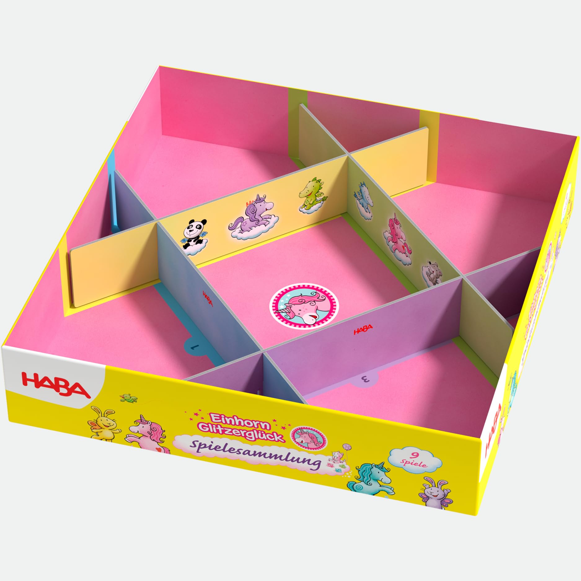 HABA Licornes dans Les Nuages – Collection de Jeux à partir de 3 Ans avec 9 Jeux de dés, de Cartes et de Plateau variés pour 2 à 4 Enfants, faciles à Expliquer – 2012231002
