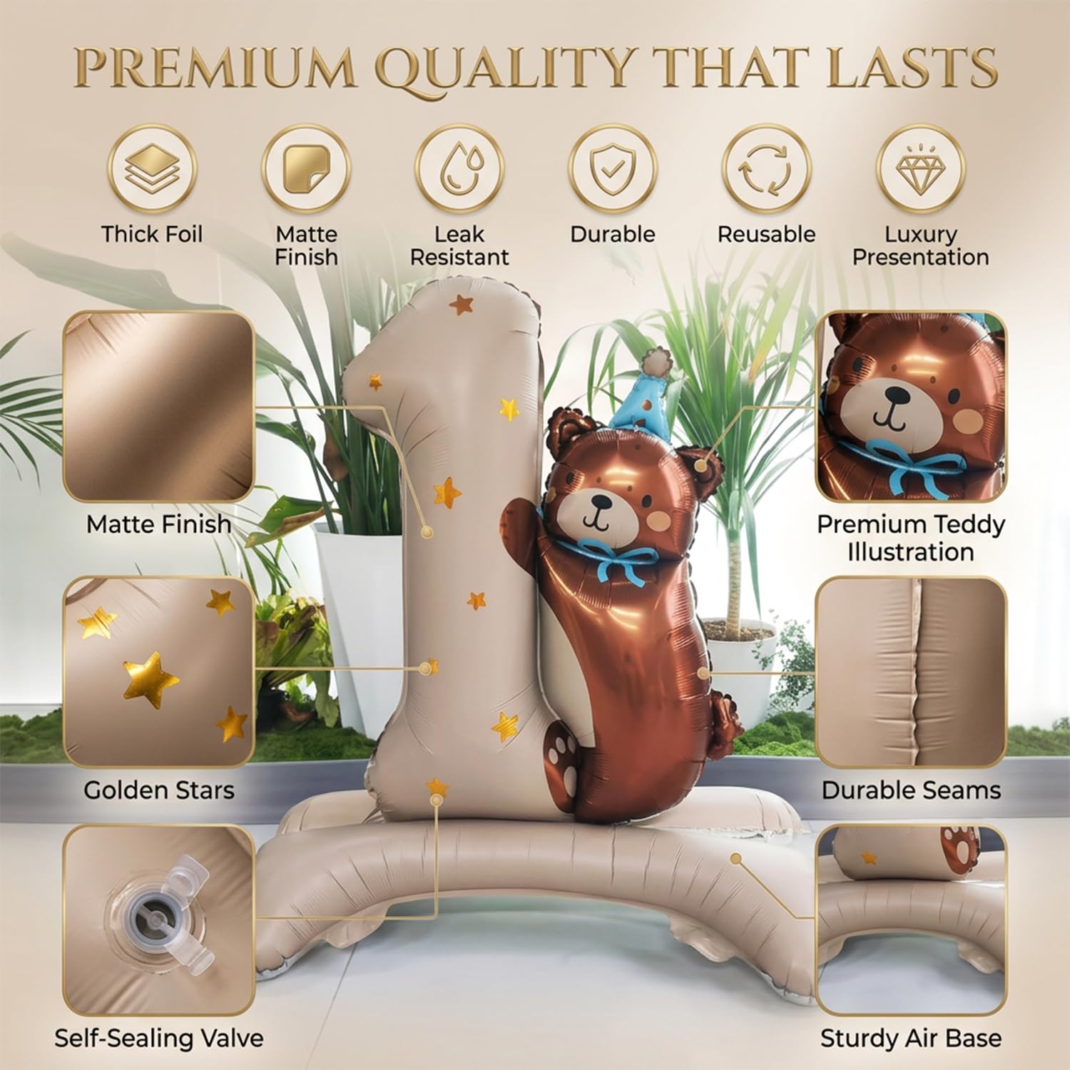 Atpata 40" Teddy Bear Birthday Balloon - #1 Balloon -2