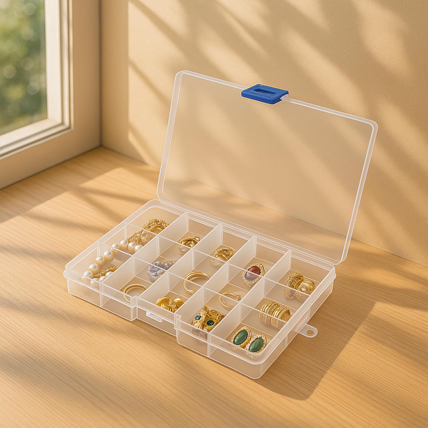 Oblivion Jewelry Storage Box - Cells Clear Plastic Organizer Box for Jhumkas, Durable & Portable Transparent Storage Boxes for Women, Perfect Organizer for Earrings & Small Accessories (15 Grid Cell)-image-20