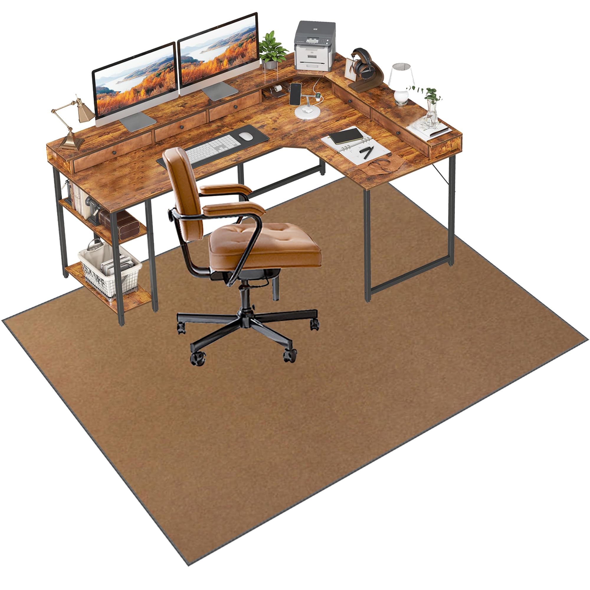 Fzamudng Office Chair Mat for Carpet Floor, Carpet Chair Mats, Non-slip Gaming Rug, 130 x 150 cm Computer Chair Rug for Home, Floor Protectors for Chairs, Office, Protective Chair Mat Carpet
