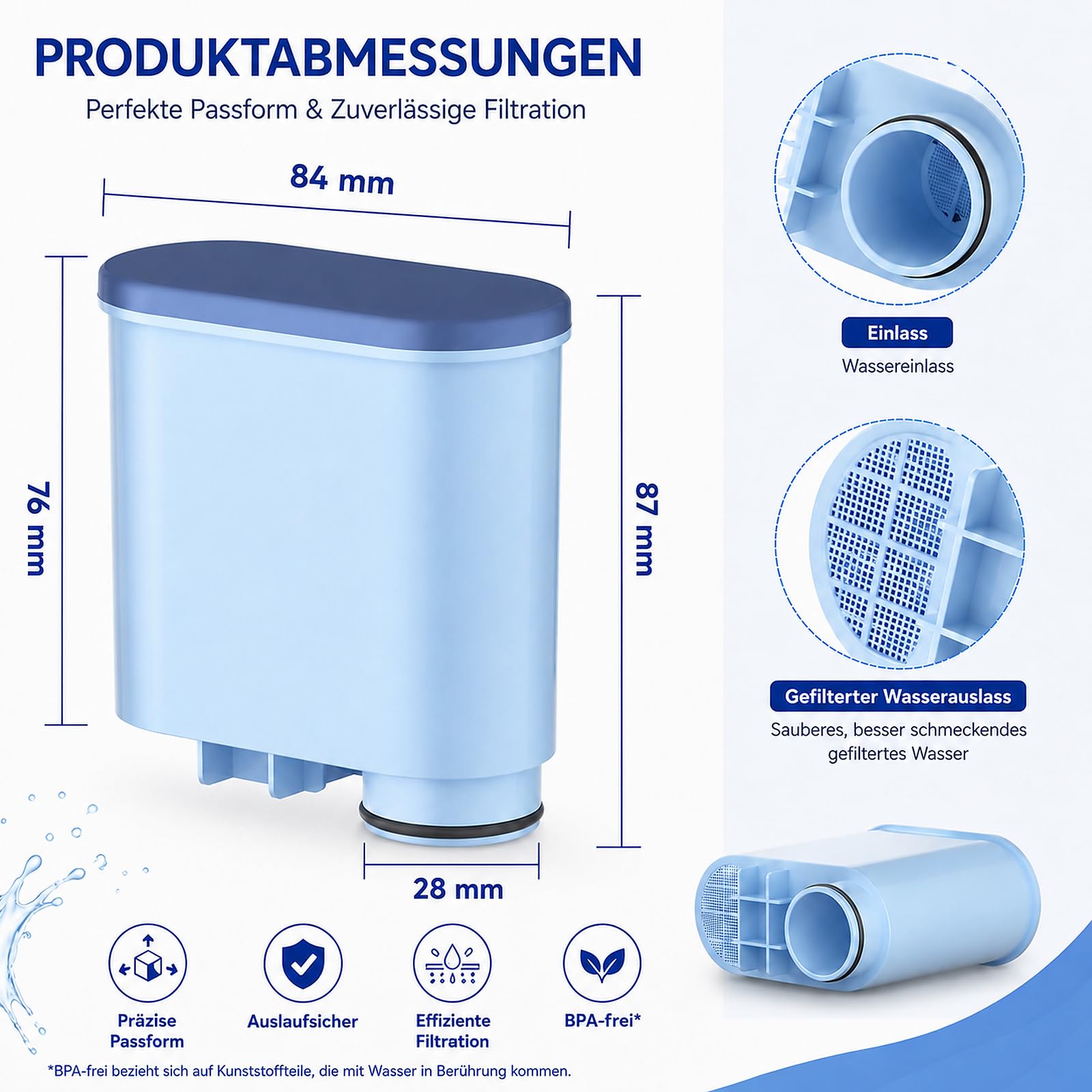 Filswa Wasserfilter Kompatibel mit Philips Aqua Clean Kaffeevollautomat - Ersatz für Philips 3100, 4000, 5000, Saeco, LatteGo, Gaggia - CA6707, CA6903 Kalk- & Wasserfilter (6 Stück)