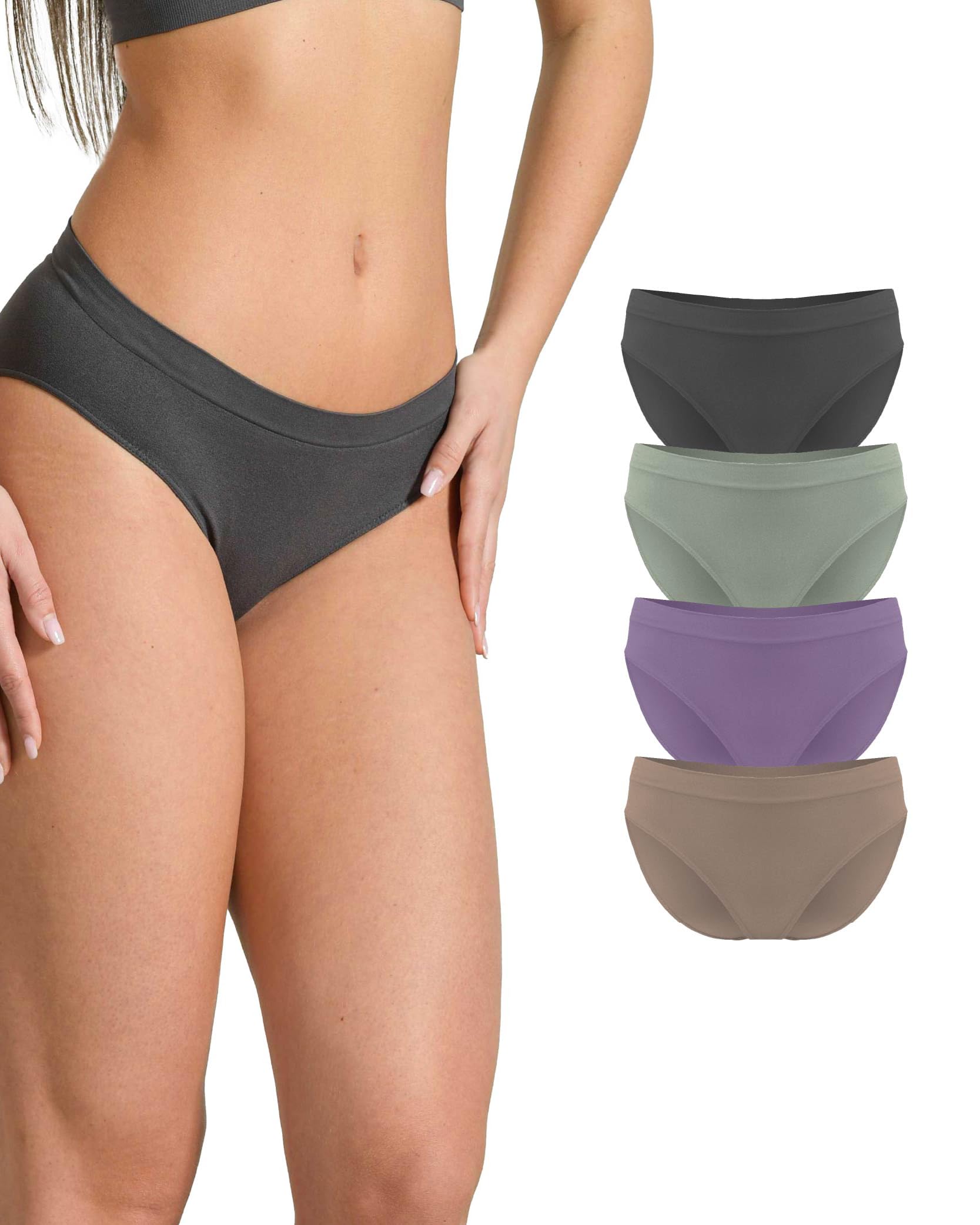 Risalti Damesslip, lage taille, microvezel, 3 stuks, elastisch, onderbroek van microvezel, naadloos en etiketten, ademend ondergoed, zachter dan katoen, gemaakt in Italië, pruimen groen-zwart, XXL