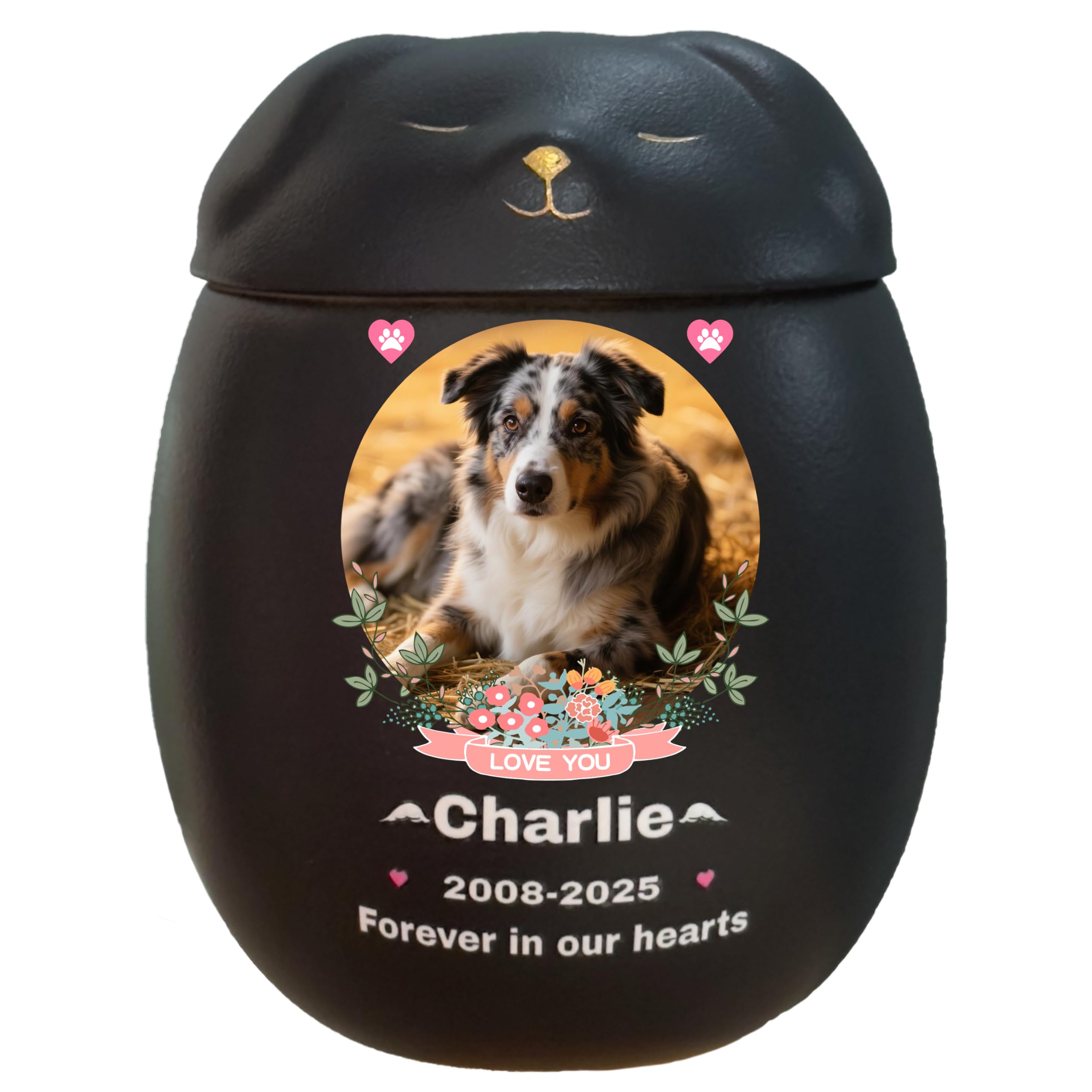 Personalized Dog Urn,Pet Urns for Dogs,Pet Cremation Urn,Dog Urns for Ashes,Urns for Dog ashes,Ceramic Urn,Memorial Box, dog loss (Large Black Dog, Large suitable ashes โค 110 lb (not bones)) โ image 1