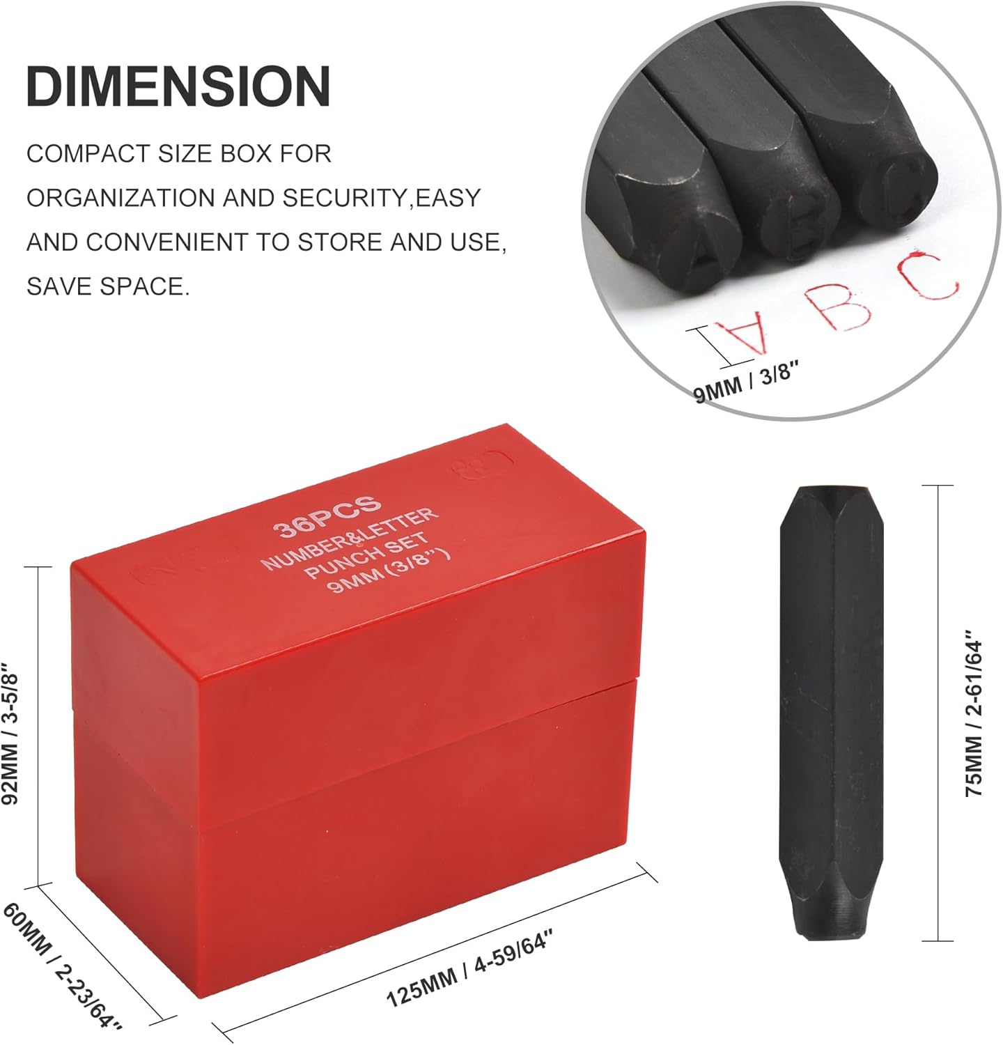 36pc 3/8" Steel Metal Punch Letter & Number Stamp Stamping Set with Plastic Case