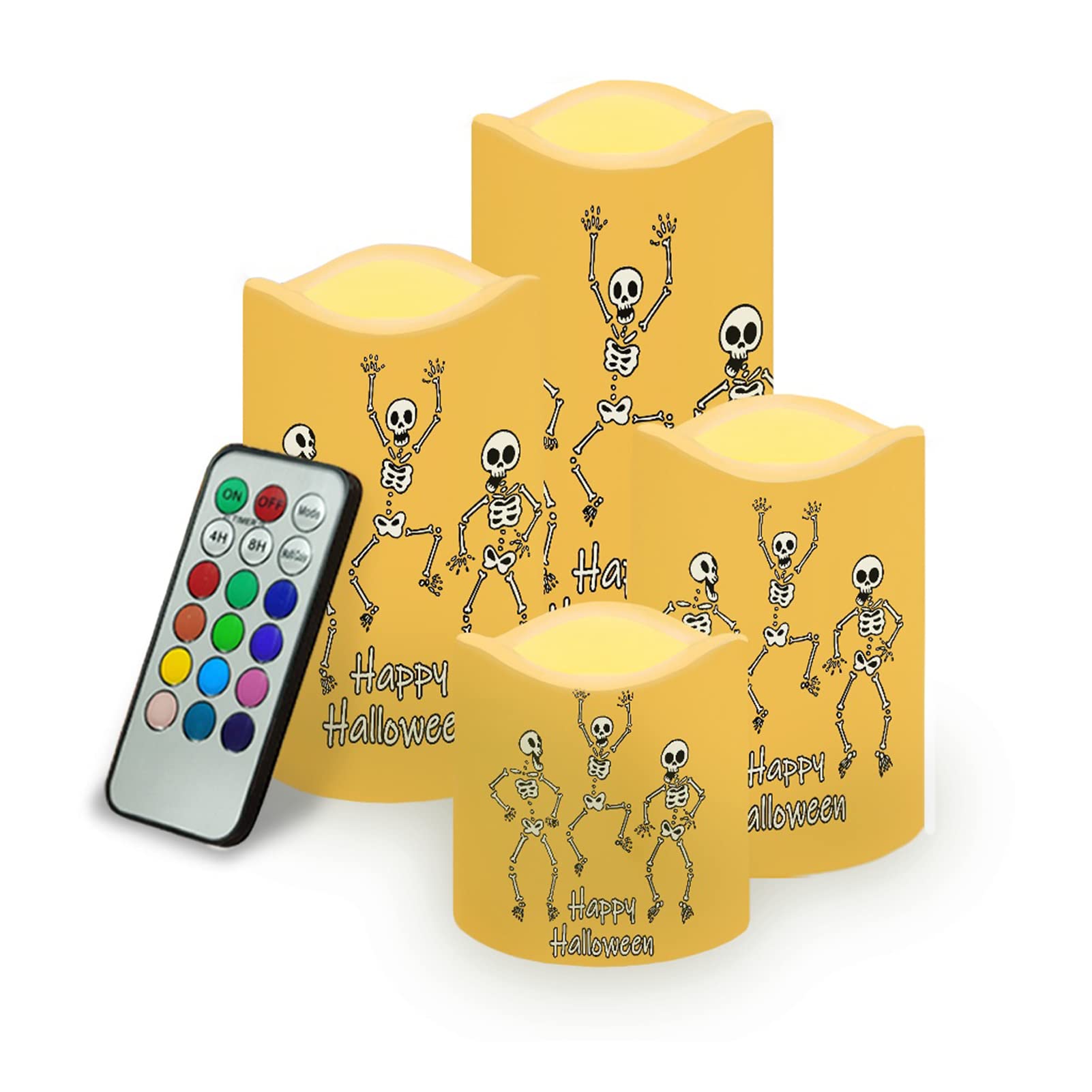 Kuiaobaty Funny Skeleton Realistic LED Tea Lights, Dancing Skeleton Pillar Candles Powered by 3AAA Batteries(Not Included), Halloween Yellow