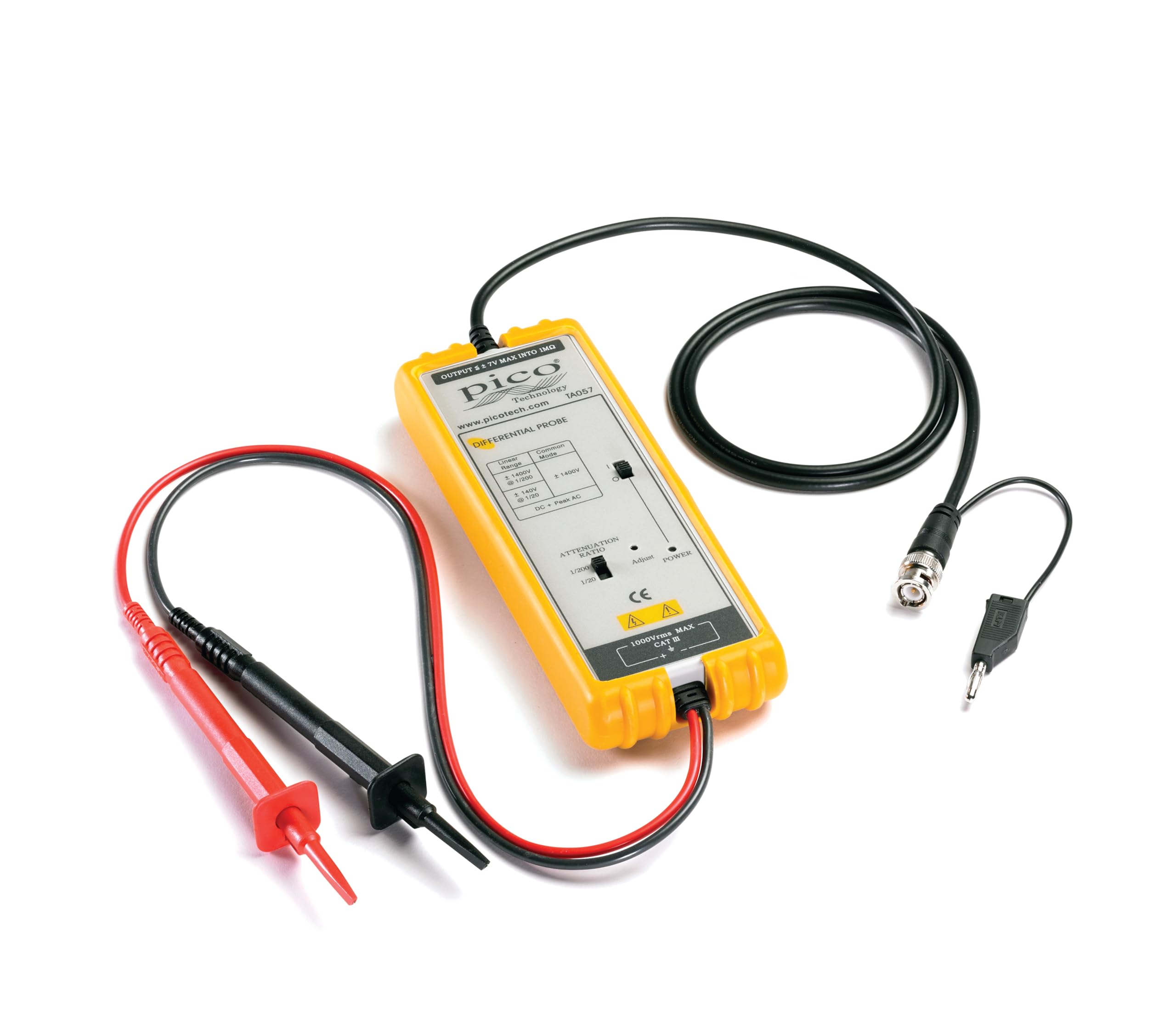Pico Technology TA057 Differential- Teilertastkopf 1400V, 25MHz, x20/x200, CAT III Differential-Oszilloskop-Sonde 20:1/200:1 differentieller Scope-Tastkopf