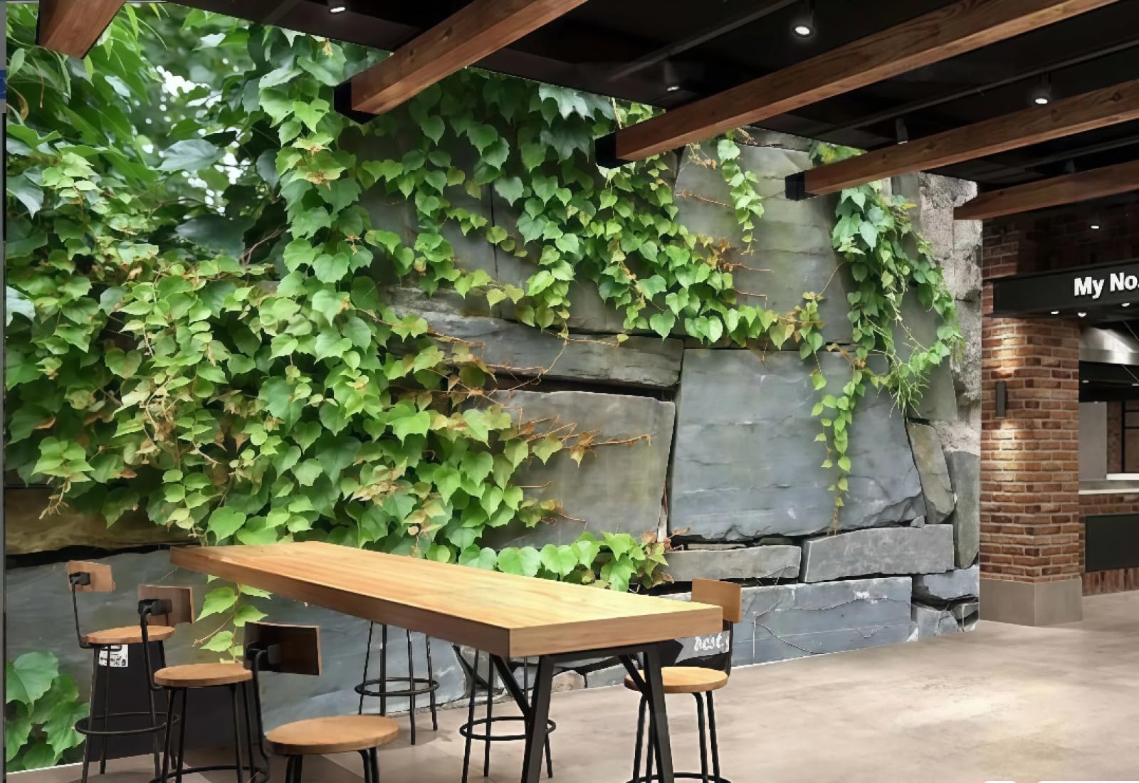 rskjdghshd Wallpaper Personalized Green Vine Stone Wall Coffee Drink Shop Shopping Mall Western Restaurant Background Wall Mural Afternoon Tea Coffee Shop Wallpaper,3D,200x140cm