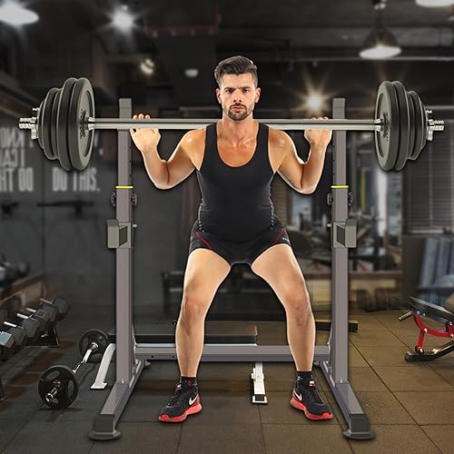 Miniatura 5 de Estante ajustable para sentadillas, soporte multifunción para levantamiento de pesas y gimnasio en casa, entrenamiento, prensa portátil para