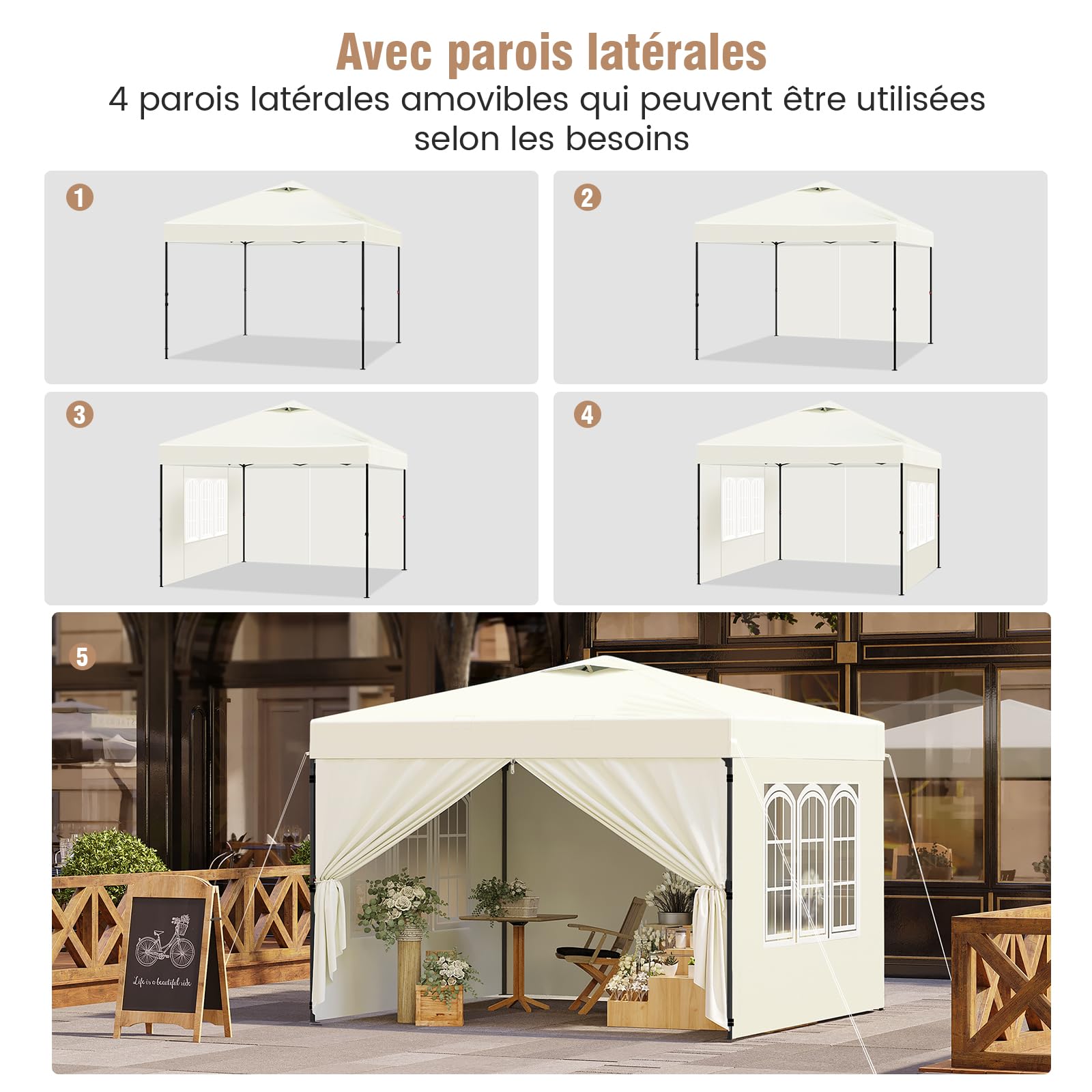 Laneetal Tonnelle Pliante 3x3 Pergola avec Parois Barnum Pop up Beige