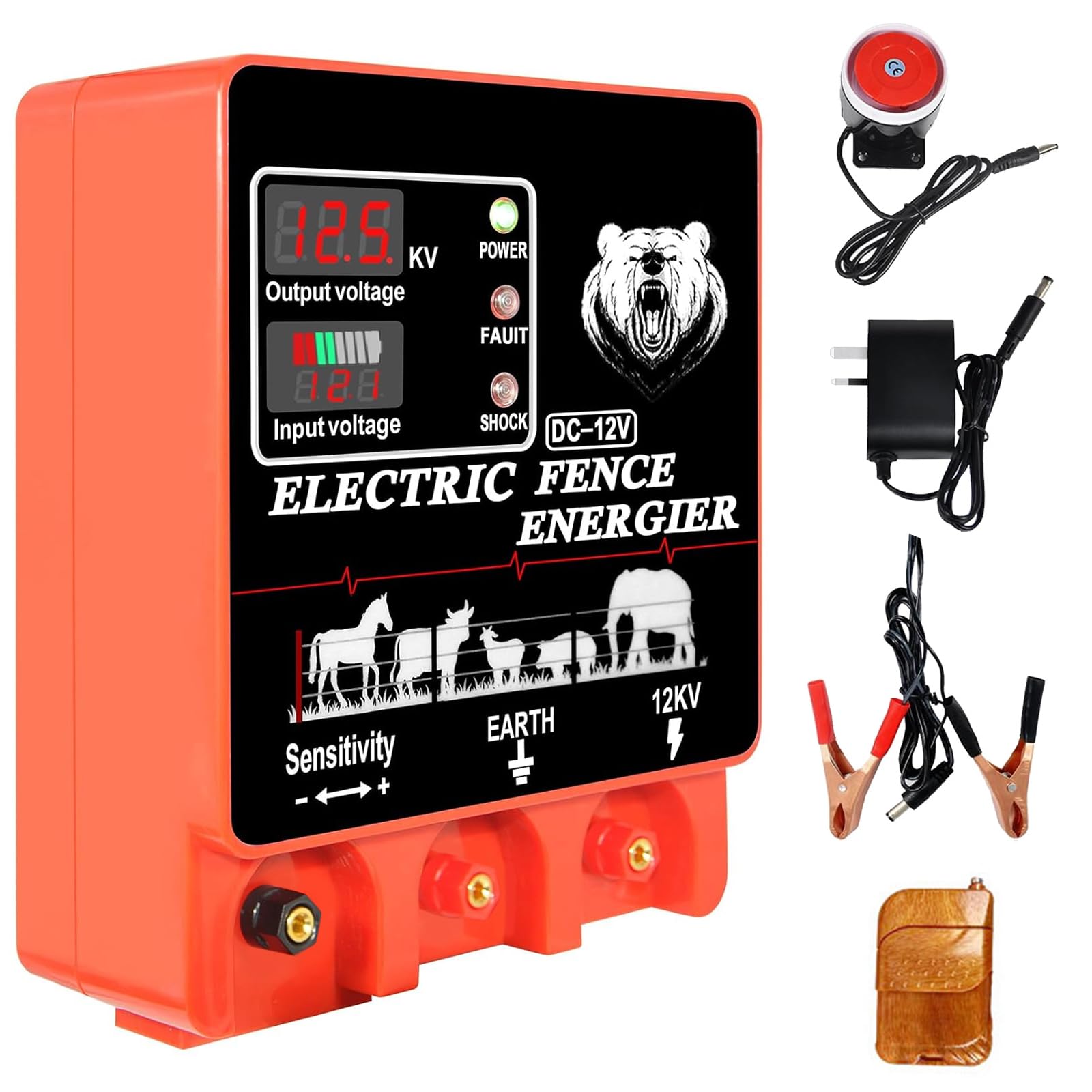 Electric Fence Charger 6 Mile, 2 Joule | 8-12KV Adjustable, LED Display, For Livestock & Garden Protection