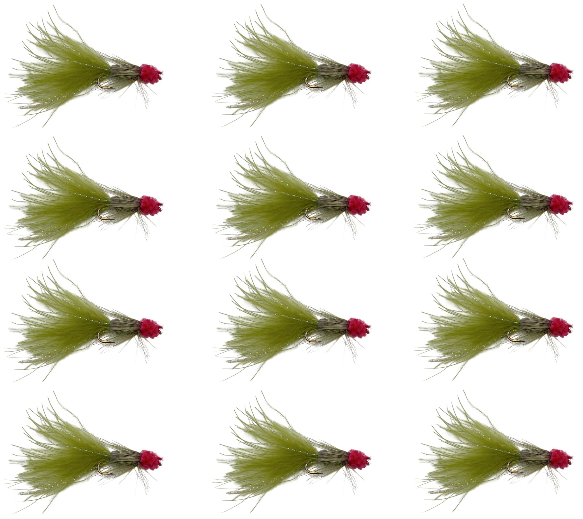 Feeder Creek Egg Sucking Leech Flies - 12 Pack Streamer Fly Assortment for Trout, Steelhead & Salmon - Egg Sucking Leech with Red Head