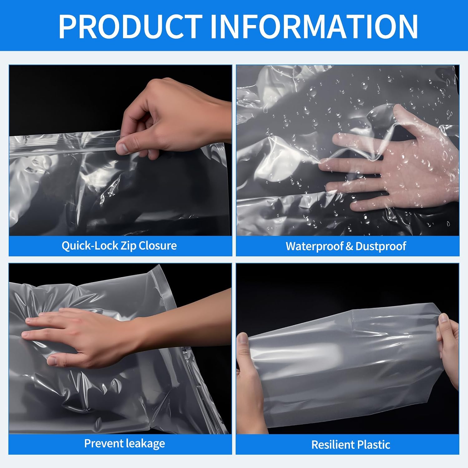 80 Pack 16 x 18 Inch Reclosable Large Plastic Zipper Bags, 3.5 Gallon Clear Bags for Storage, Home, Shoes, Office Supplies and Travel Essentials image 3