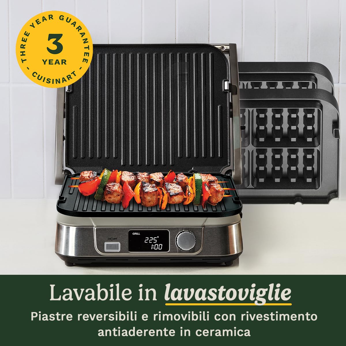 Cuisinart Grill 6-in-1: Piastra, Waffle, Grill/Piastra, Piastre antiaderenti reversibili, Display digitale, SearBlast®, Cerniera regolabile GR5E