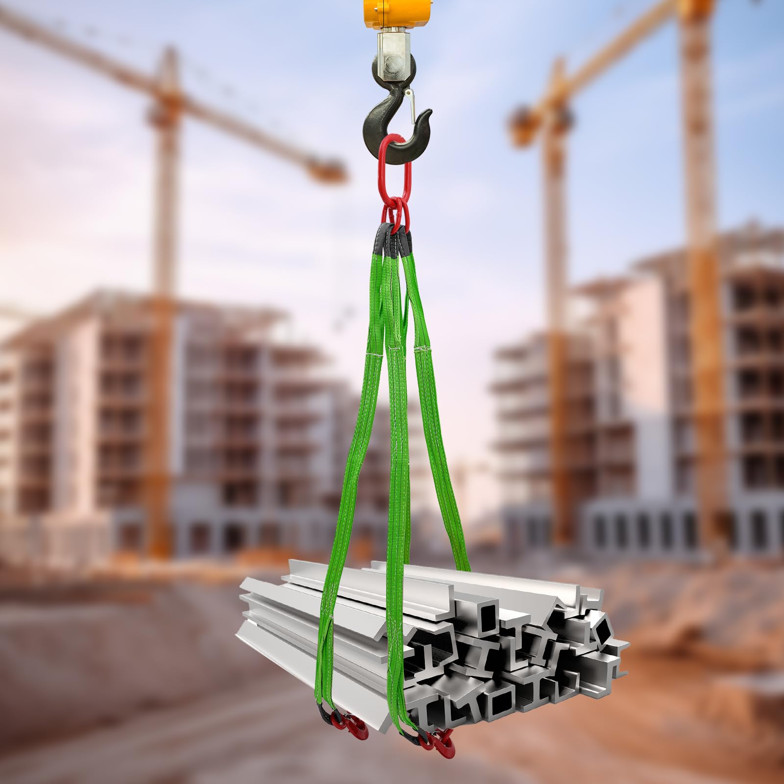 BFDIEEM Chain Sling 5FT Lifting Chain with 4 Leg Grab Hooks and Adjusters, G80 Heavy Duty Lift Sling Chains for Engine Hoist 6 Ton Capacity,5 FT Used in Mining, Machinery, Ports, Buildings