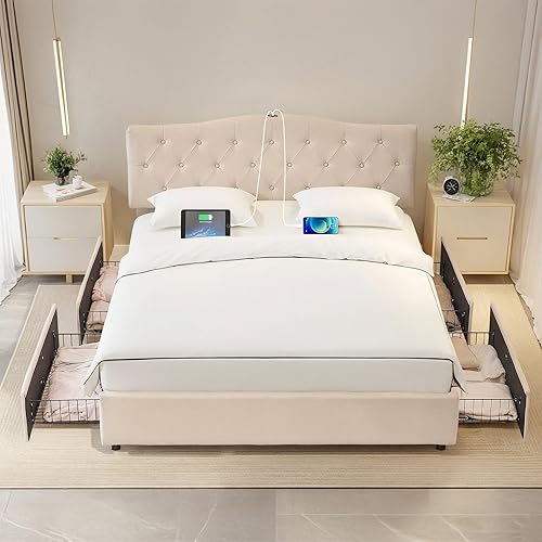 Miniatura 35 de VECELO Base de cama de tamaño matrimonial con cabecera ajustable copetuda, base de colchón, soporte de listones de madera, fácil montaje, color gris