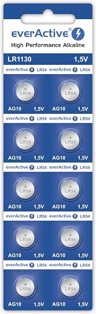 everActive AG10 1,5 V, 10 x baterie alkaliczne, Mini, G10 LR1130 LR54, trwałość 5 lat, 10 sztuk – 1 opakowanie blistrowe