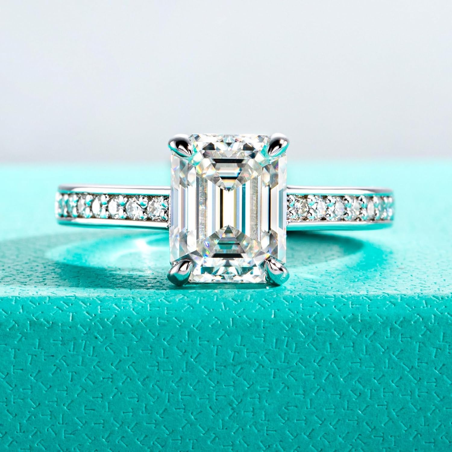 AnuClub Moissanite Wedding Ring 3.2-4cttw(3CT Center Stone) D Color VVS1 925 Sterling Silver Radiant/Emerald/Pear Cut Engagement Promise Rings for Women with Certificate - Image 2