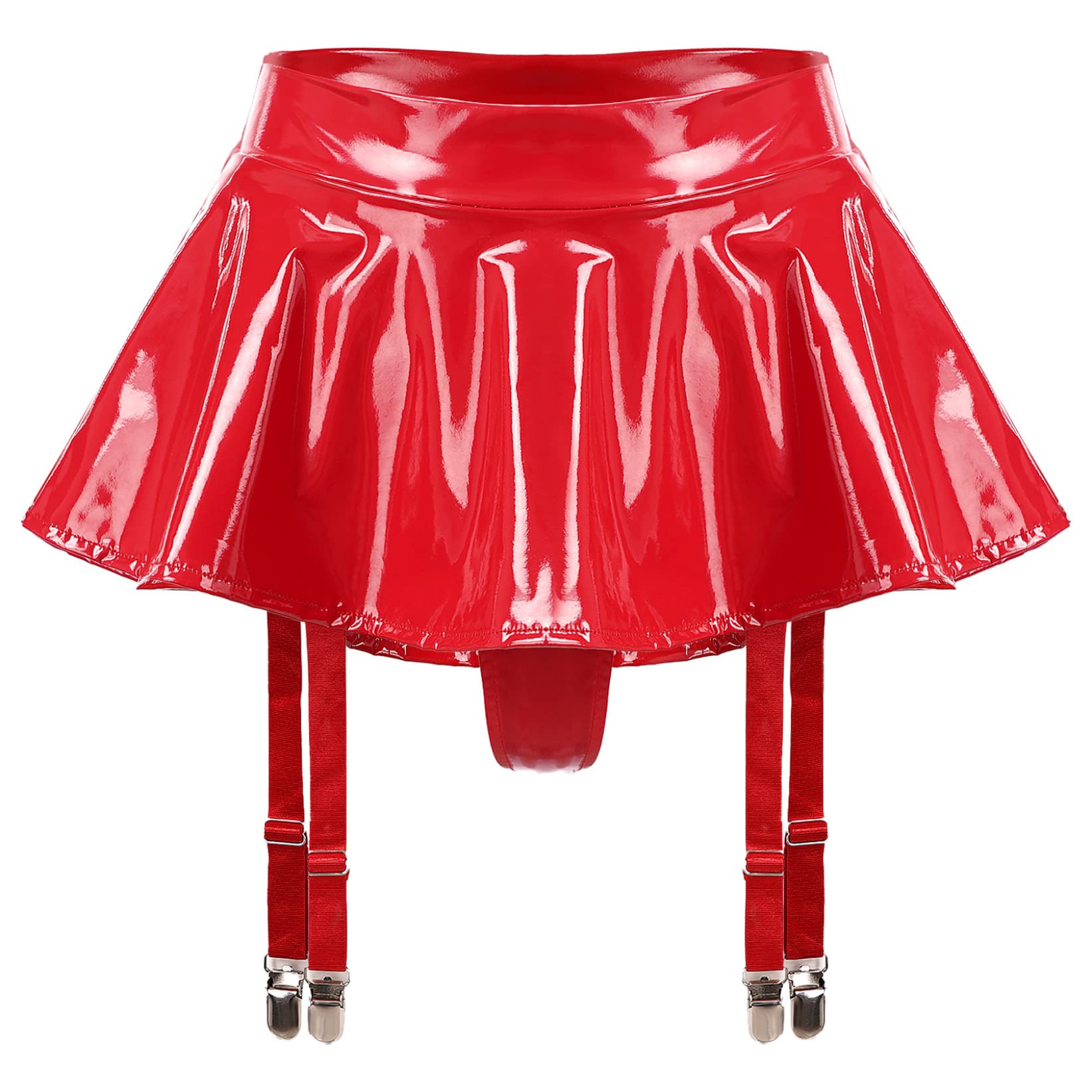 Zaldita Women's Wet Look PVC Leather Skirt Garter Belts Suspender Belt with 4 Straps Metal Clip: Small Red