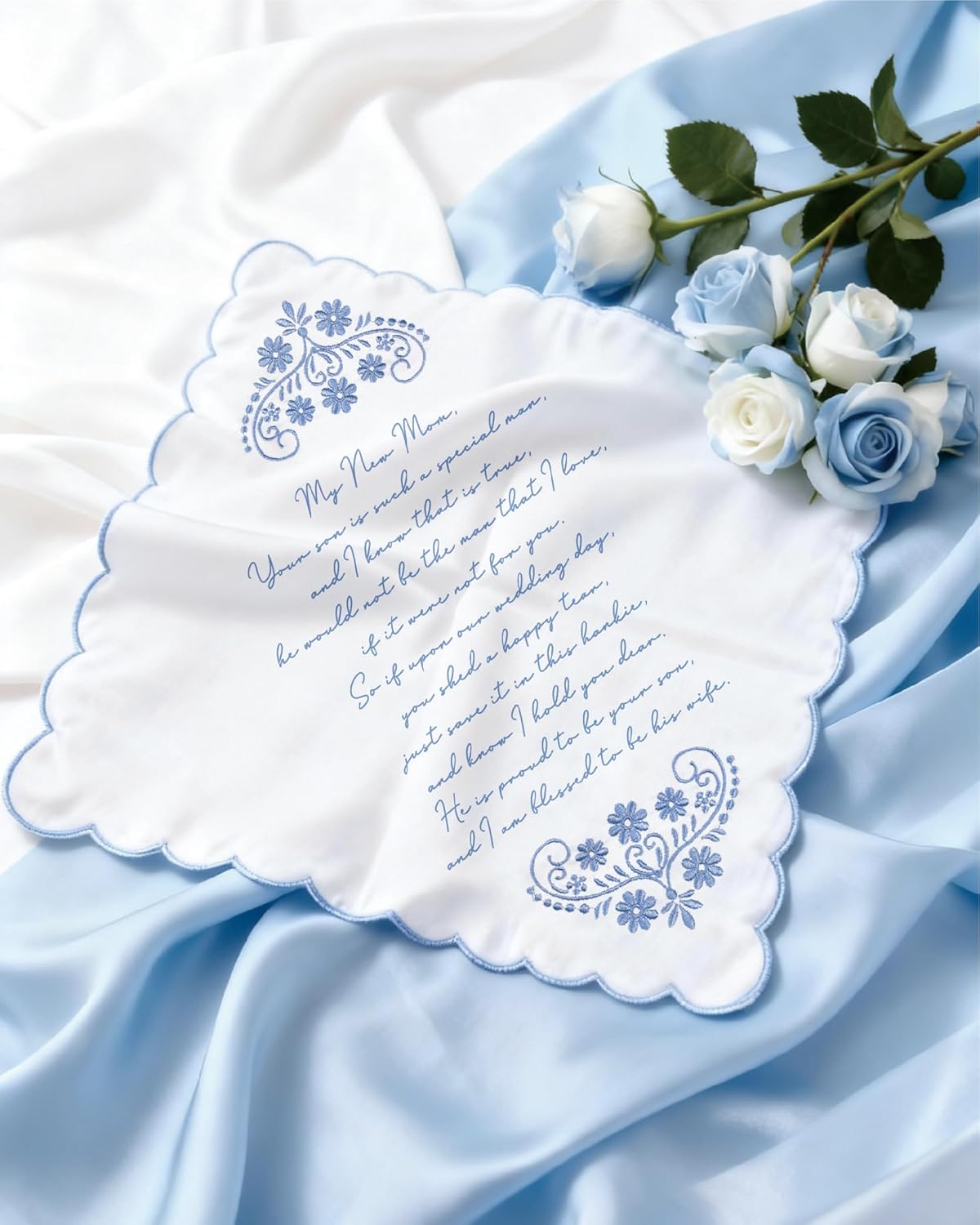Wedding Embroidered Handkerchief, Father & Mother Of The Bride Gifts, Something Blue Wedding Gifts - Image 6
