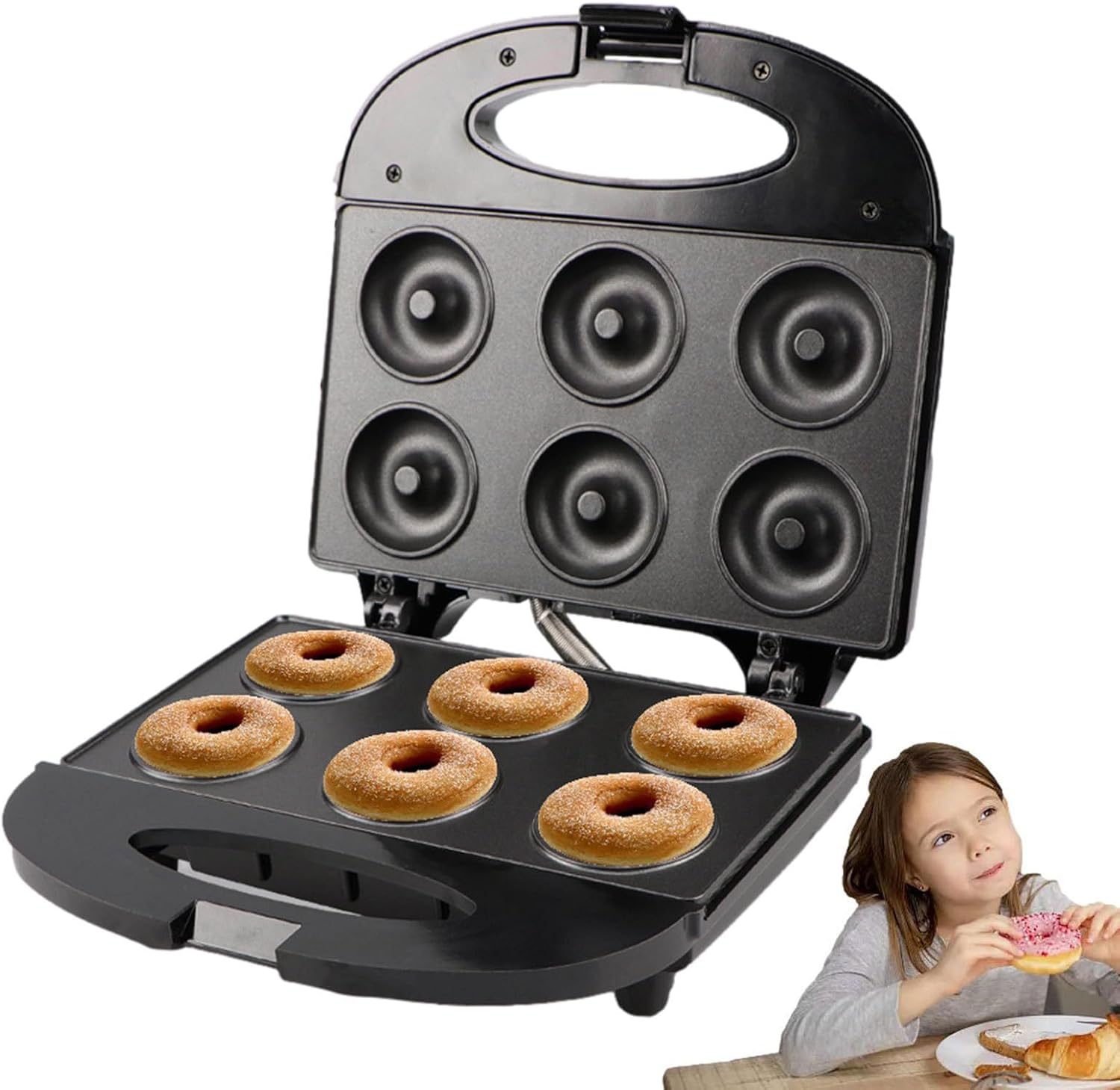 Mini Donut Maker - 6-Hole Non-Stick Donut Baking Appliance | 750W Breakfast Machine,for Kitchen Home Breakfast Dessert Snack Treat Muffin Cooking